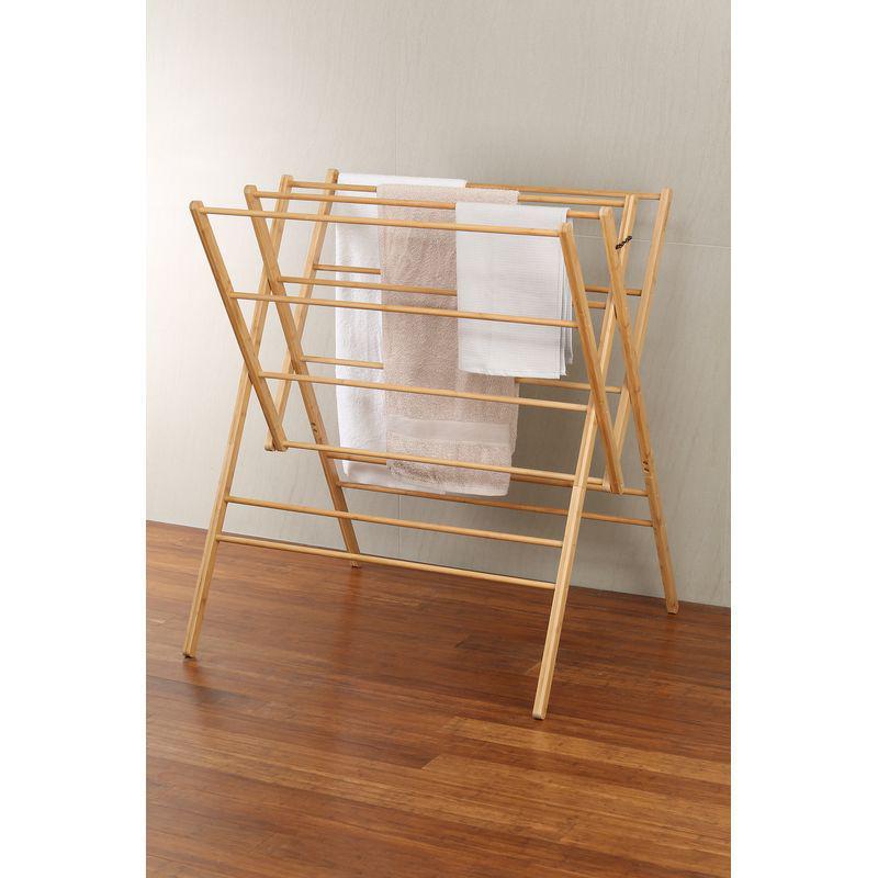 Heavy Duty W Frame Bamboo Clothes Drying Rack - Foldable Laundry Drying Stand for Indoor & Outdoor Use - Perfect for Apartments, Balconies, and Travel