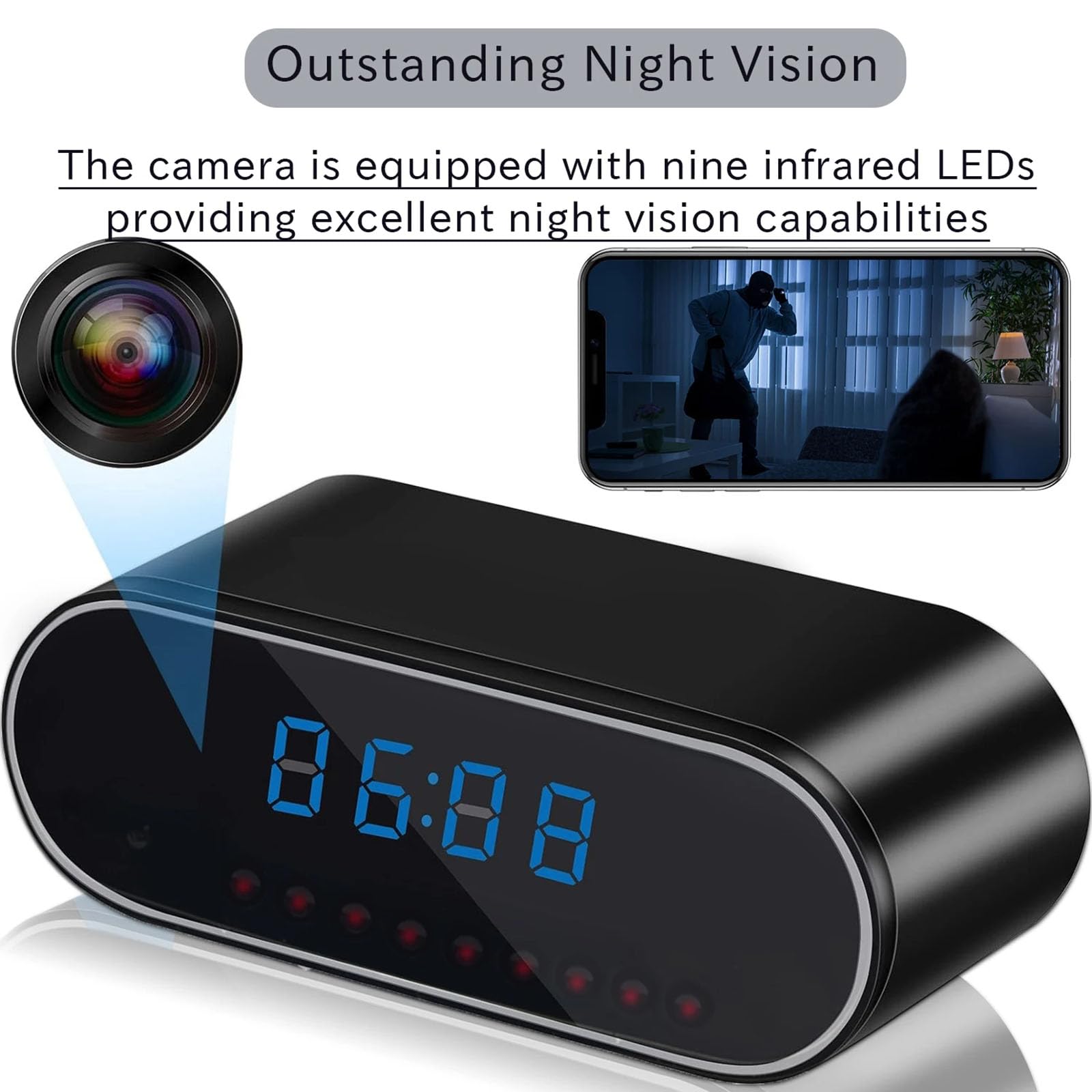 FKINGLRK WiFi Wireless Spy Camera HD 1080P - Hidden Clock Camera with Motion Detection & Night Vision - Indoor Security Cam for Home, Office, Baby Monitor and Nanny Surveillance