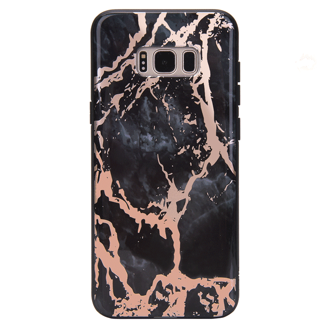 Samsung Galaxy Case in Black Marble with Rose Gold Chrome - Stylish & Protective Phone Cover for Everyday Use, Work, and Travel