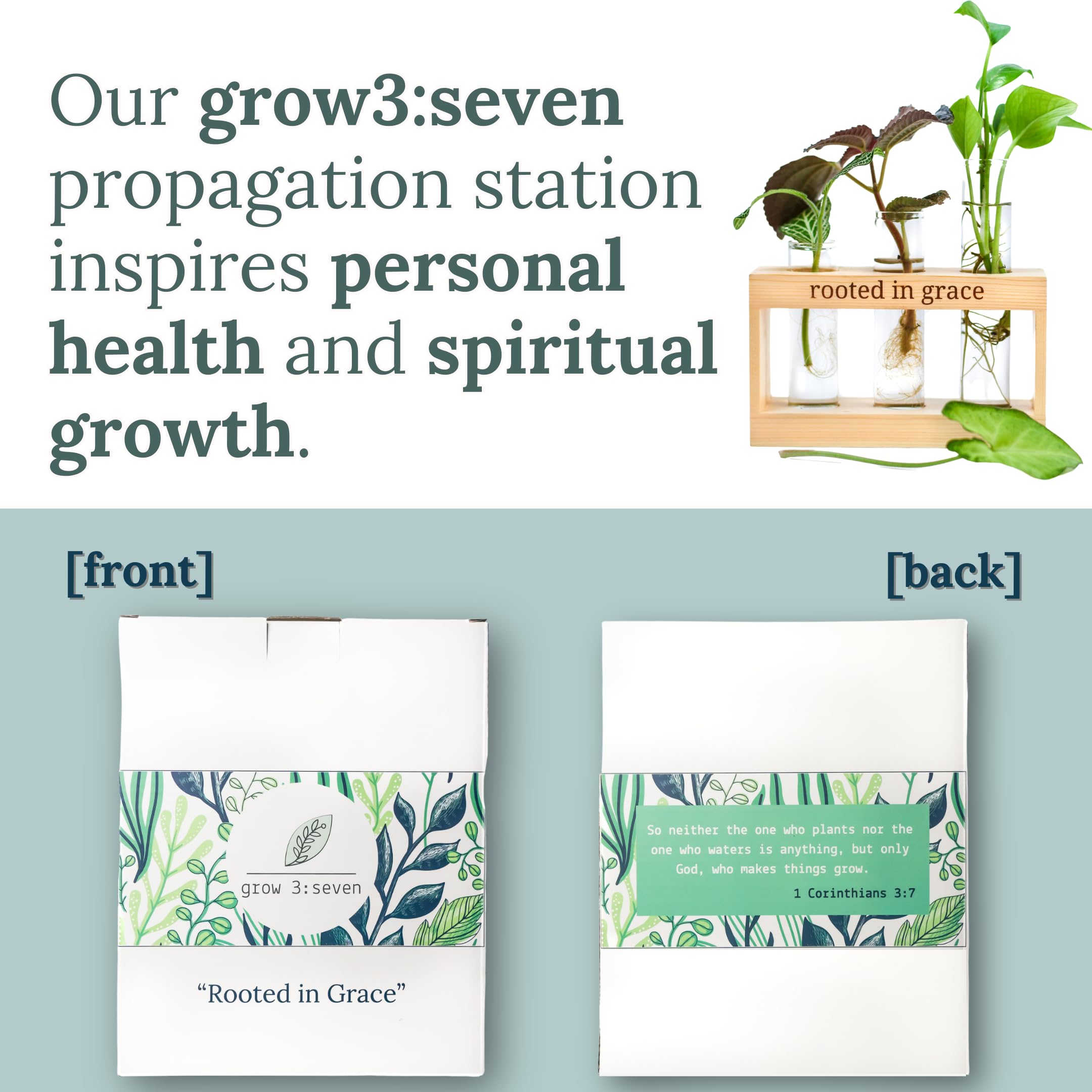 Rooted in Grace: Plant Propagation Station with Glass Vases - Unique Christian Gift Set for Women & Moms, Indoor Planter & Home Decor for Faith-Inspired Living Rooms, Kitchens, or Office Spaces