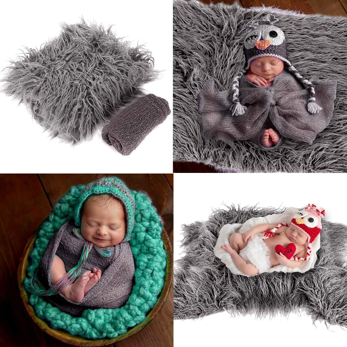 2PCS Newborn Baby Photo Props Fluffy Blanket + Ripple Wrap Set - Soft Photography Wraps for Newborn Boys & Girls - Perfect for Baby Shower, Birthday & Professional Photo Shoots
