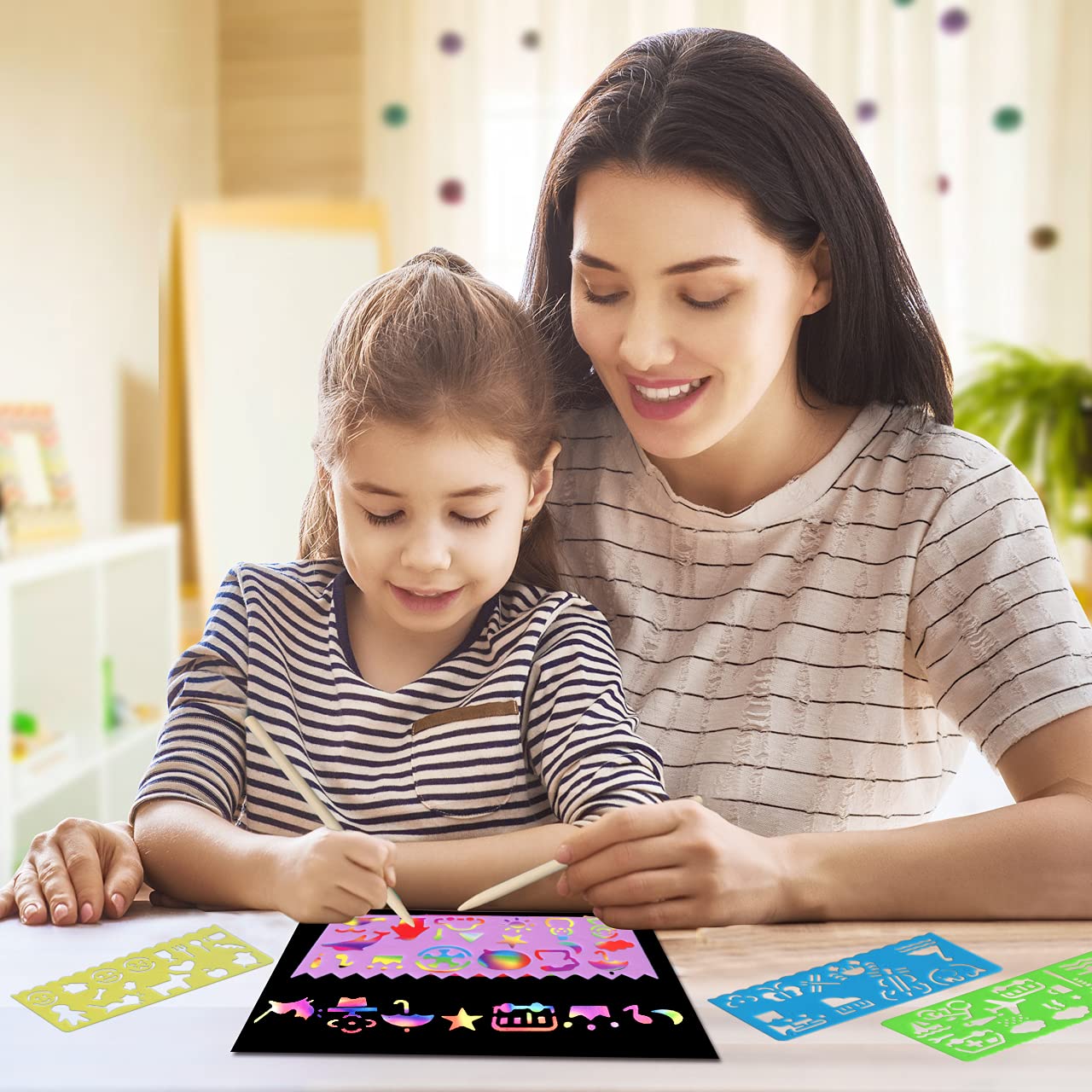 ZMLM Rainbow Scratch Paper Kit: 117Pcs Magic Art Craft Supplies for Kids Ages 3-12, DIY Drawing Pad Set for Boys & Girls, Educational Toy, Creative Activity, Party Favors, Christmas Birthday Gifts for Classroom, Home, Travel Fun