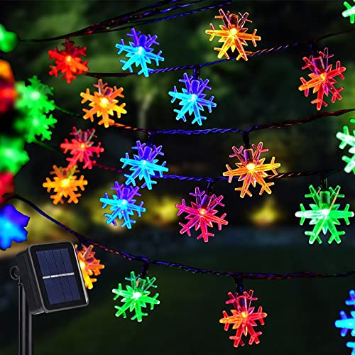 Dazzle Bright 100 LED Solar Christmas Snowflake Lights Outdoor - 39 FT Waterproof Solar Powered String Lights for Xmas Tree, Holiday, Wedding Party, Patio Decorations (Multi Color) - Perfect for Winter, Christmas, New Year, and Garden Decoration