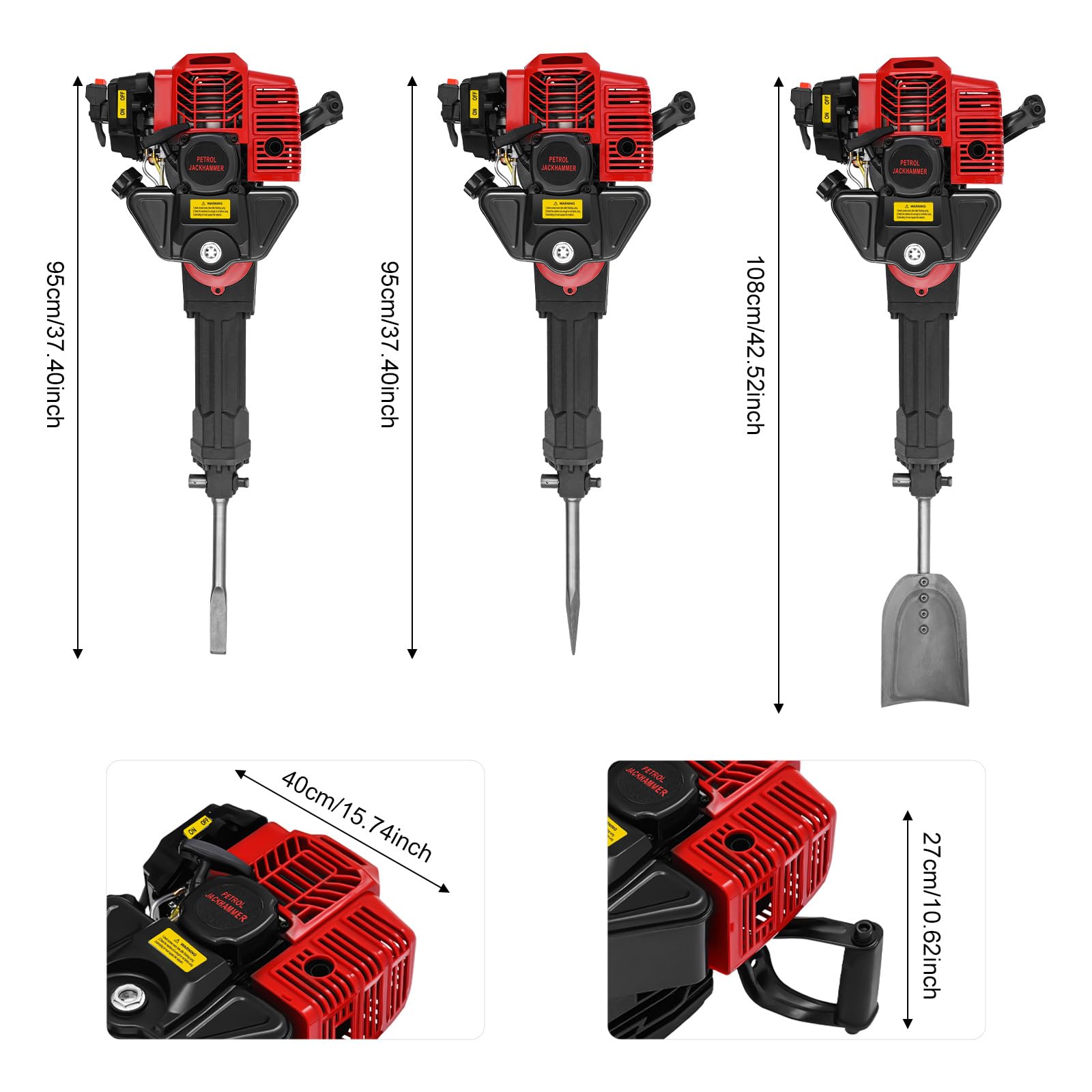 52CC Gas Powered Post Hole Digger - 2 Stroke Petrol Engine Tree & Garden Digging Shovel with 2 Pickaxes - Perfect for Yard Work, Farm Planting, Landscaping & Gardening Projects