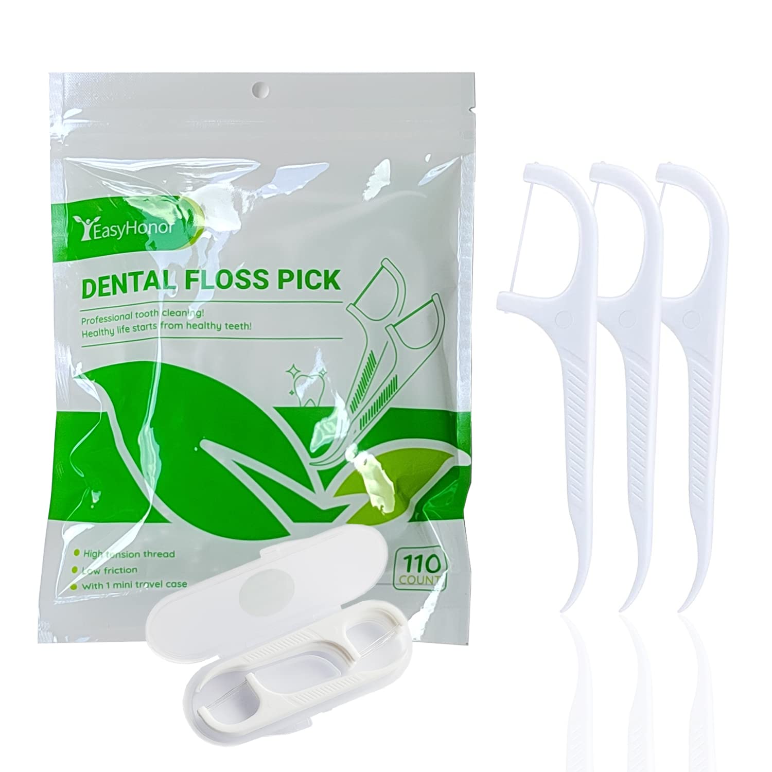 Easyhonor 110-Pack Dental Floss Picks | Disposable Flossers with Travel Case | Mint Flavored Teeth Cleaners for Adults & Kids | Perfect for Home, Office & Travel Oral Care