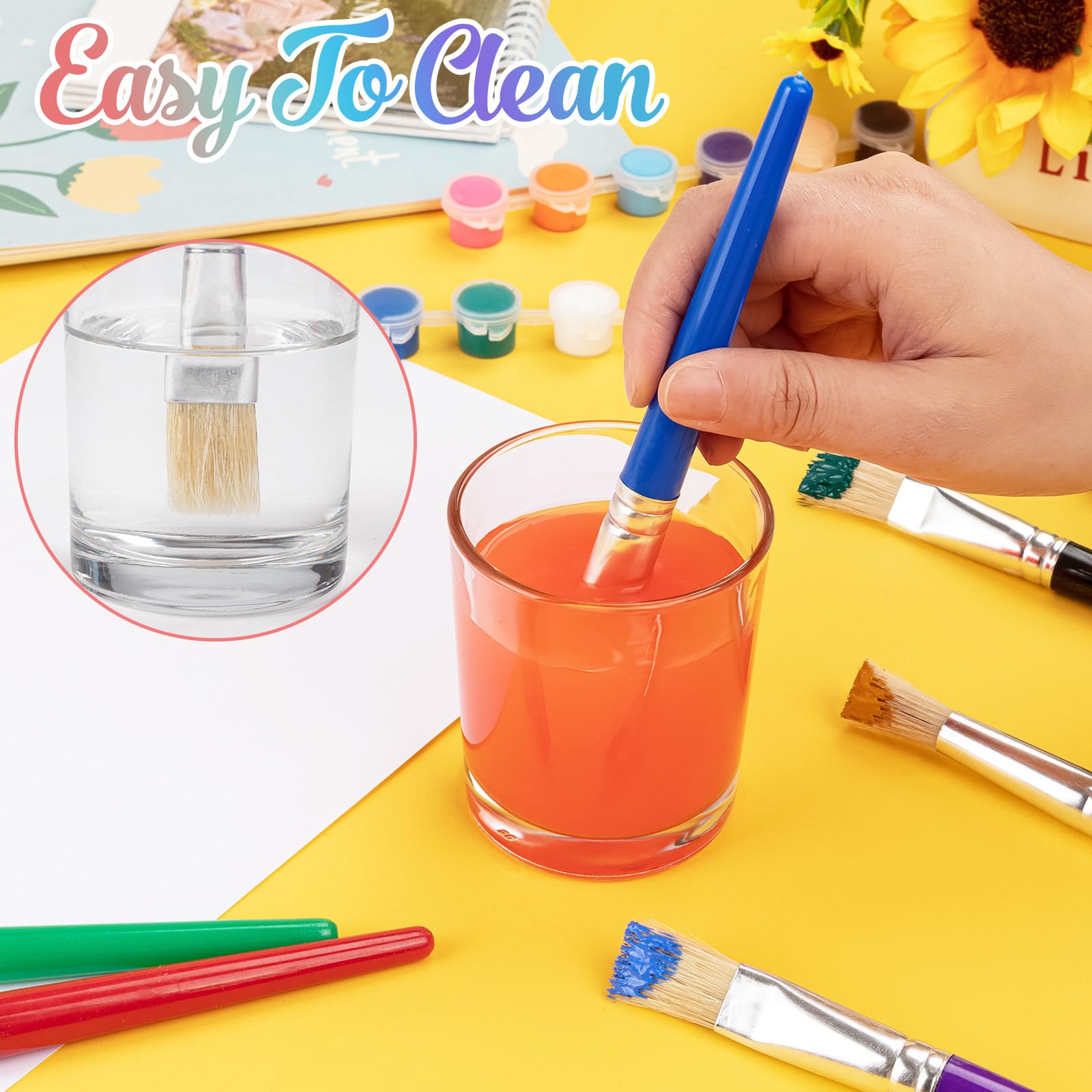 10-Piece Washable Kids Paint Brushes Set - Non-Shedding Round & Flat Bristles for Toddlers & Preschoolers - Easy Grip Handles for Acrylic & Washable Paints - Perfect for Art Class, DIY Projects & Home Painting Activities