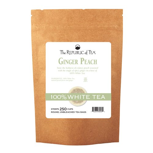 Republic of Tea Ginger Peach 100% White Tea - 250 Premium Tea Bags | Natural Peach & Spicy Ginger Flavor | Perfect for Relaxation, Afternoon Tea & Gift Giving
