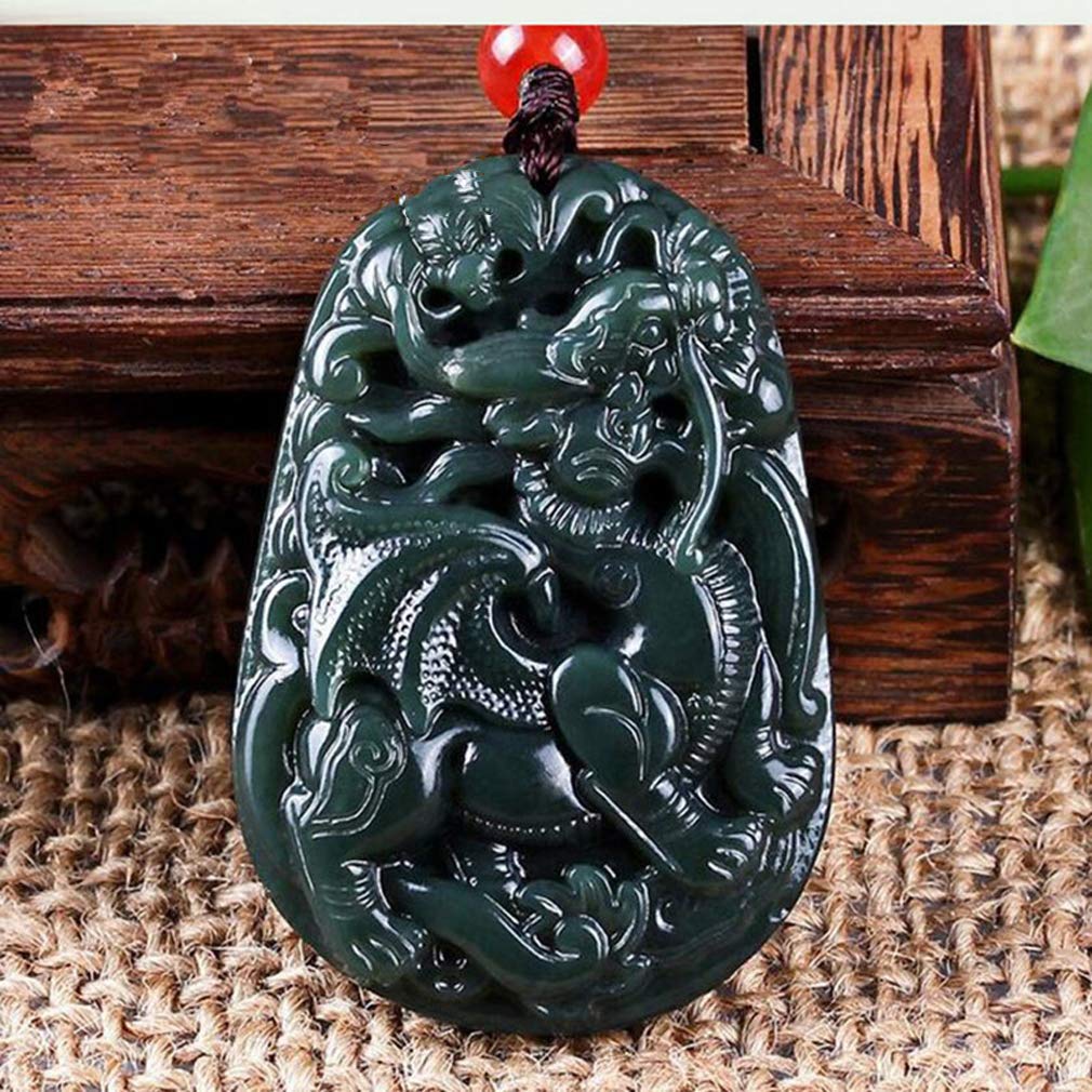 Genuine Natural Hand Carved Green Jade Pi Xiu Dragon Pendant Necklace - Certified Pure Jade Amulet for Wealth & Protection | Perfect for Women & Men, Gift for Birthday, Anniversary & Feng Shui Decor