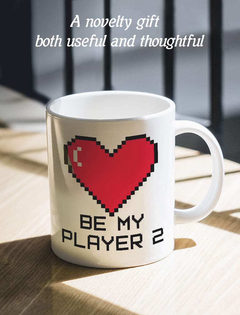 Funny Gamer Coffee Mug - 15oz White 'Be My Player 2' Valentine's Gift for Boyfriend, Girlfriend, Husband or Wife | Perfect for Gamers, Valentine's Day & Couples Gaming Nights