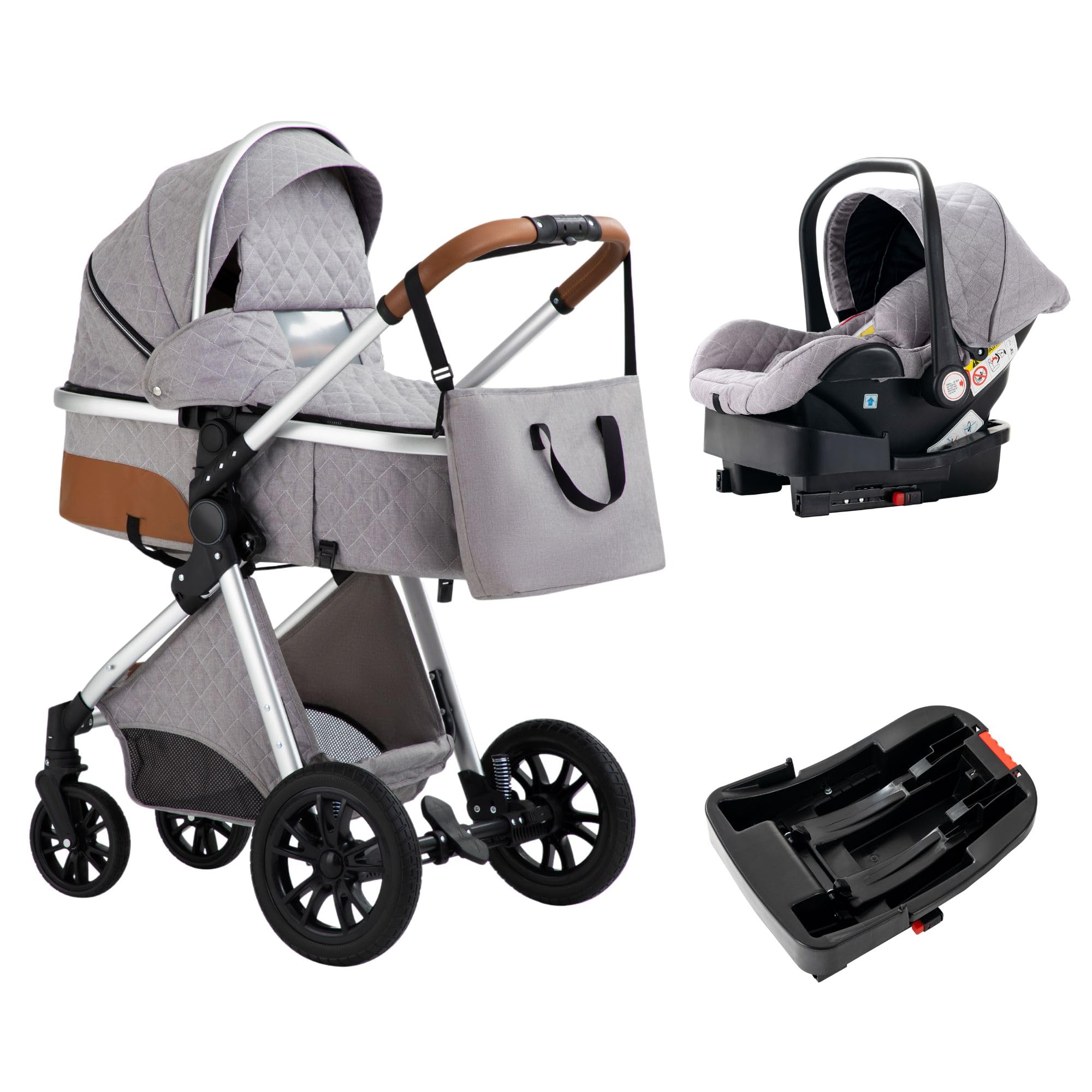 3-in-1 Convertible Baby Travel System Stroller - Lightweight Foldable Deluxe Stroller with High View Seat & Base (Silver Grey) | Perfect for Newborns, Toddlers & Family Outings