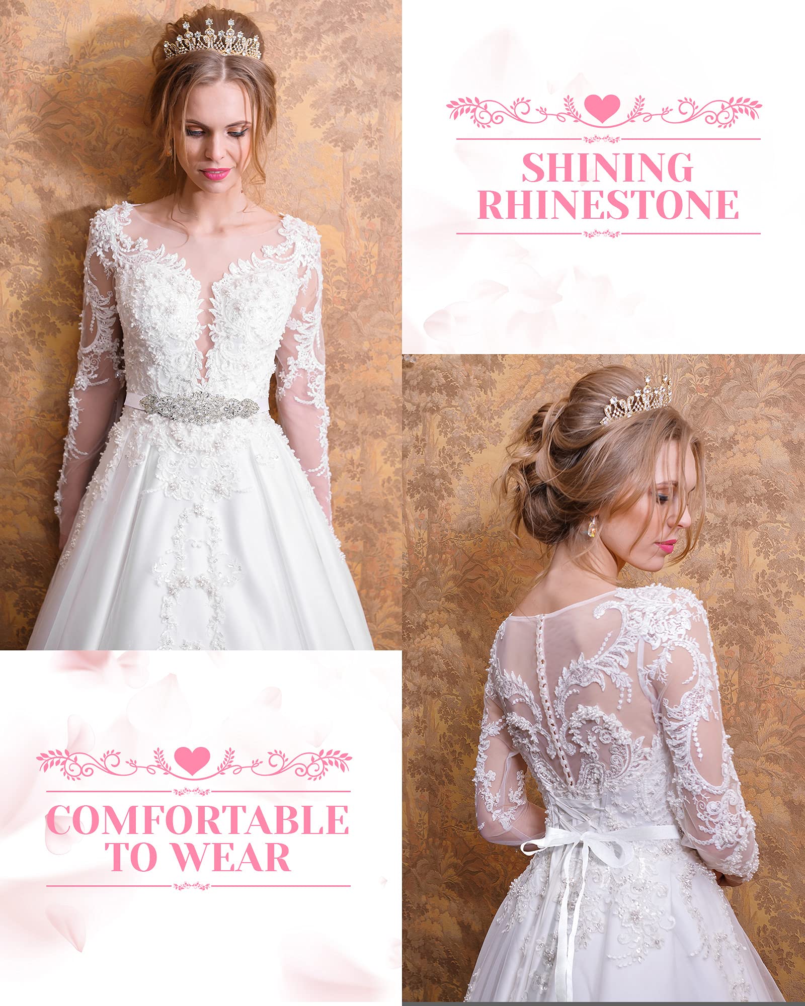 SATINIOR 2-Pack Rhinestone Wedding Sash Belt - Crystal Diamond Bridal Waistband for Bride & Bridesmaids - Elegant White Wedding Accessory for Ceremony, Reception & Photoshoots