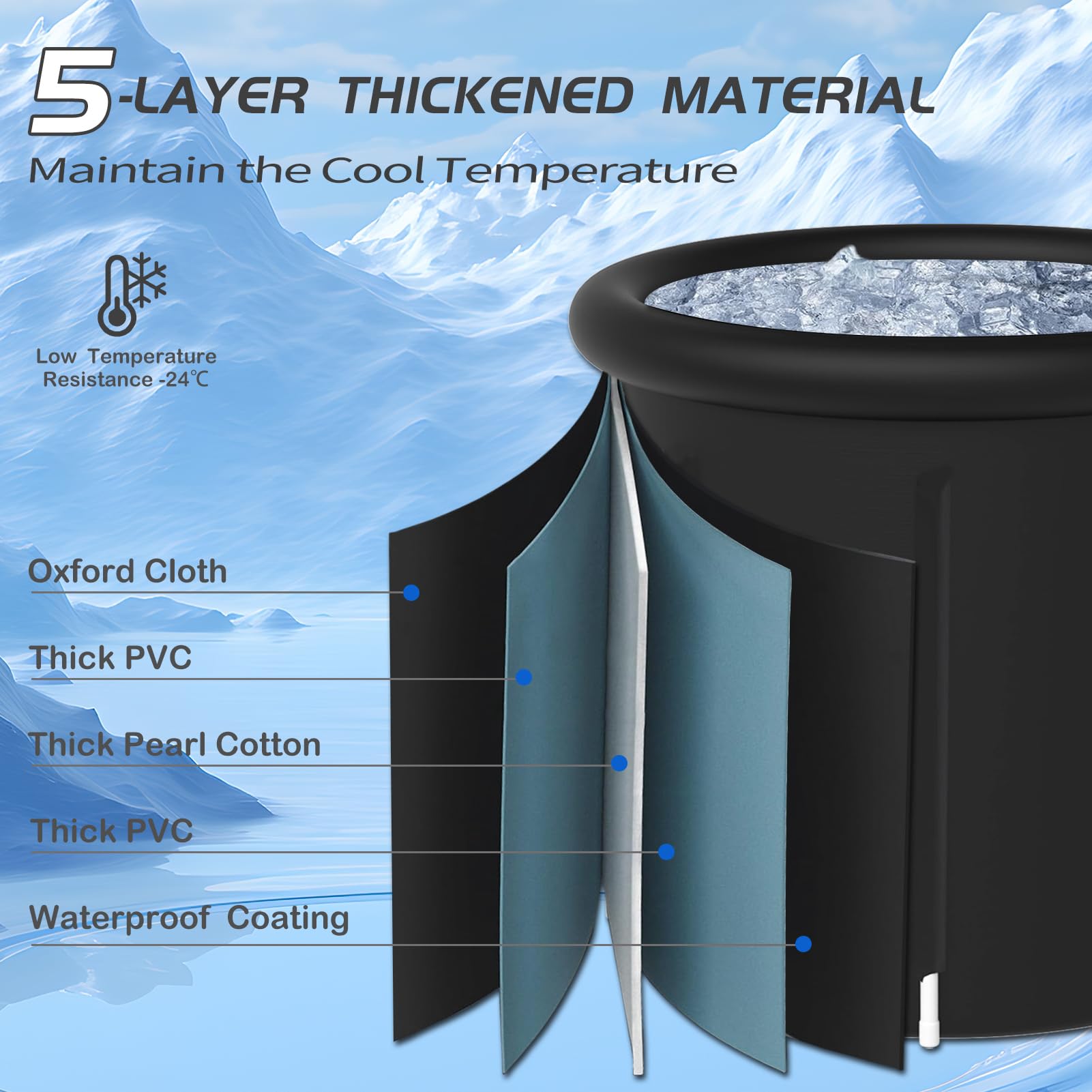 Ice Bath Tub with Water Thermometer - 8-Leg Recovery Cold Plunge Tub, 5-Layer Insulated Cold Water Therapy for Athletes - Portable Ice Bath for Muscle Recovery, Post-Workout & Sports Injury Relief (Home Gym & Outdoor Use)