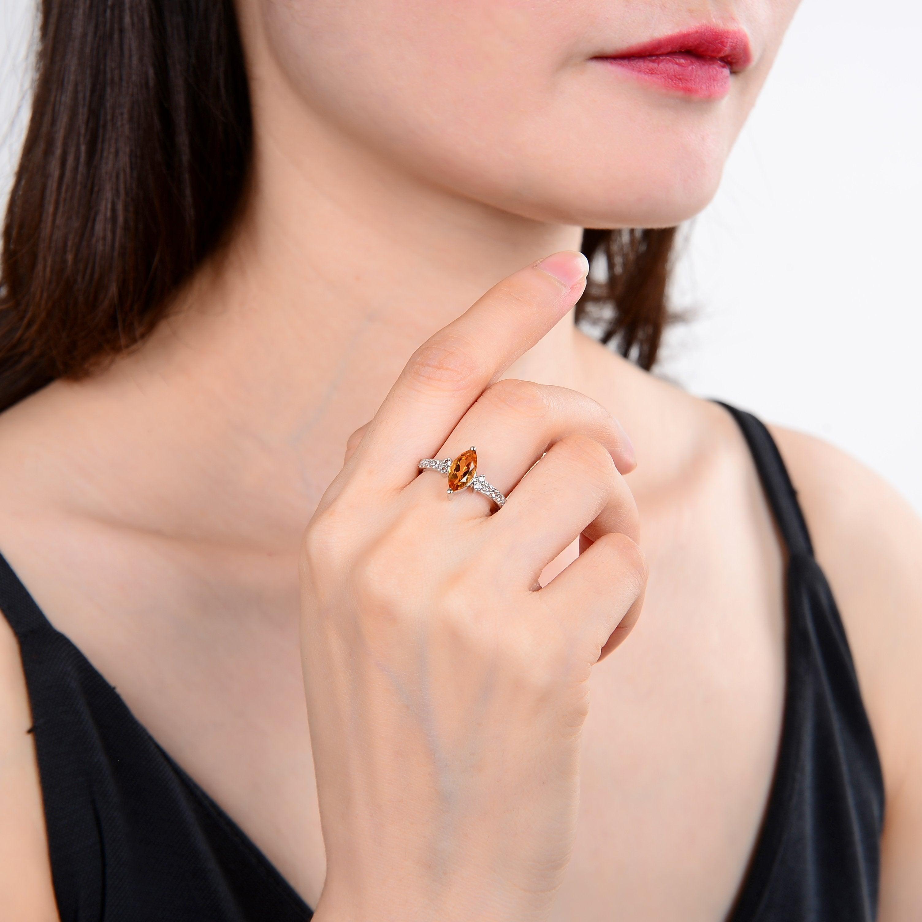 Elegant Citrine Marquise Tiara Ring – Vintage-Inspired Gemstone Jewelry for Weddings, Prom & Special Occasions