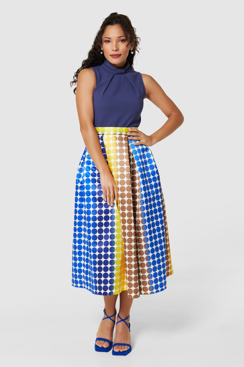 Fernanda Full Skirt Dress for Women - Navy Blue Flowy Midi Dress with Elastic Waist | Perfect for Weddings, Parties & Summer Outfits