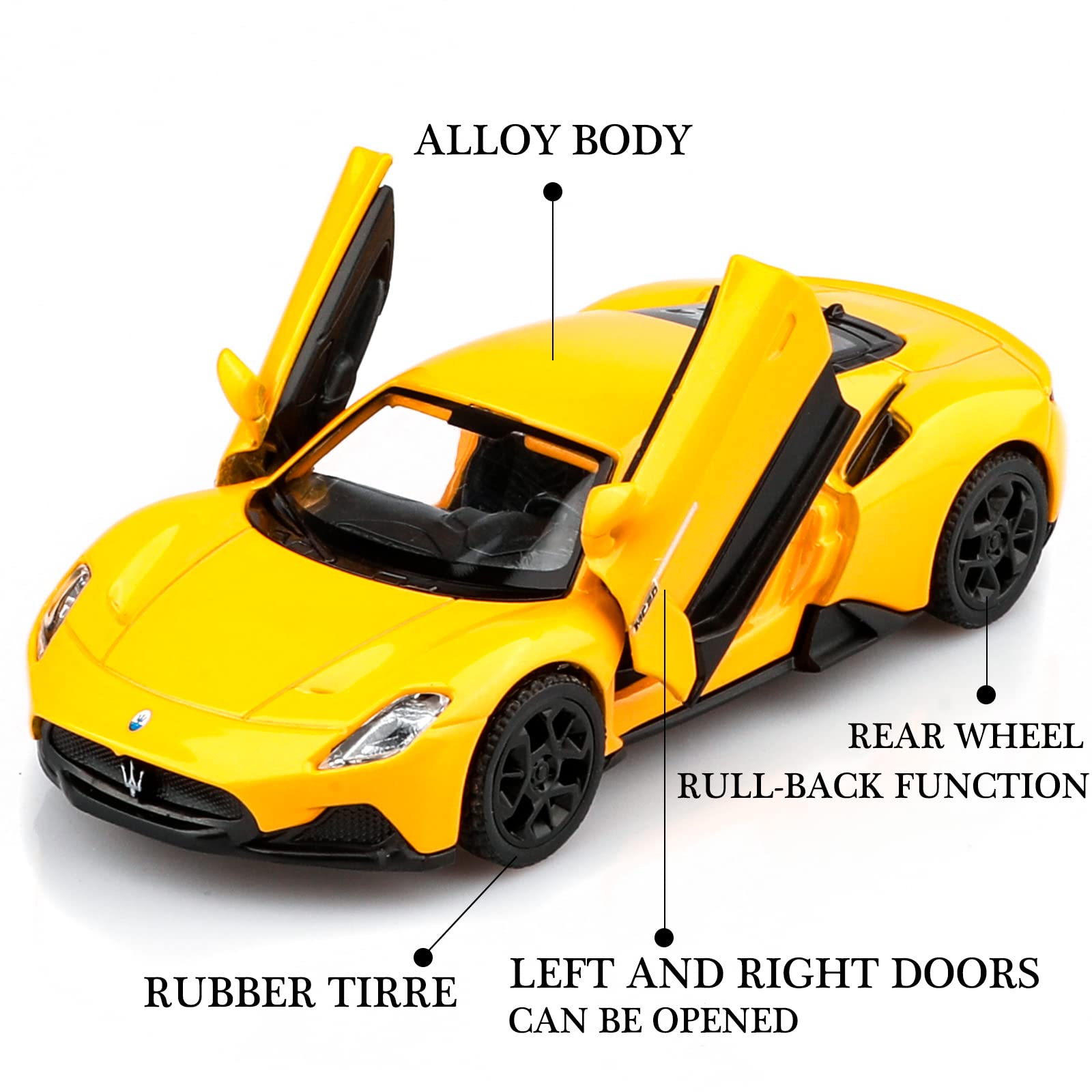 1/36 Scale Maserati MC20 Diecast Model Car - Pull Back Toy Vehicle with Smooth Rolling Wheels, Collectible Sports Car Gift for Boys & Girls (Birthday, Christmas, Display Shelf)