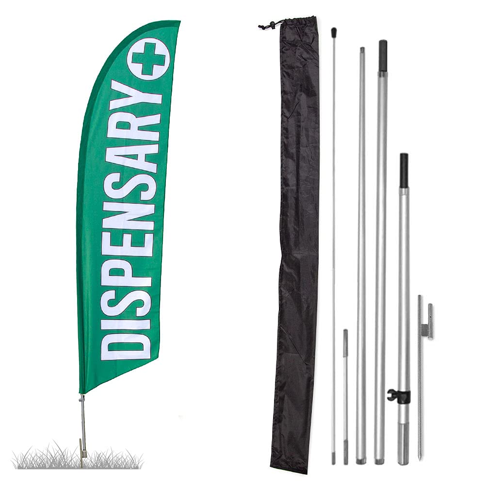 Vispronet Premium 13ft Swooper Feather Flag Kit with Ground Stake & Pole Sleeve Bag - Custom Printed Advertising Flag for Dispensaries, Retail Stores & Businesses - Perfect for Storefront Promotion, Events & Outdoor Marketing - Made in USA