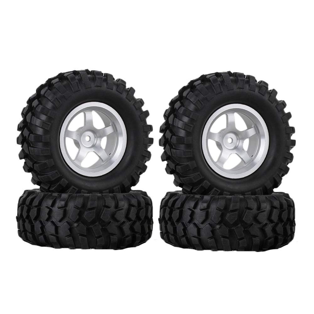 96mm 1/10 Scale RC Tires & 5-Spoke Aluminum Alloy Wheels Rims for SCX10 D90 Rock Crawler - Silver | Off-Road RC Car Upgrades for Trail Crawling & Scale Adventures