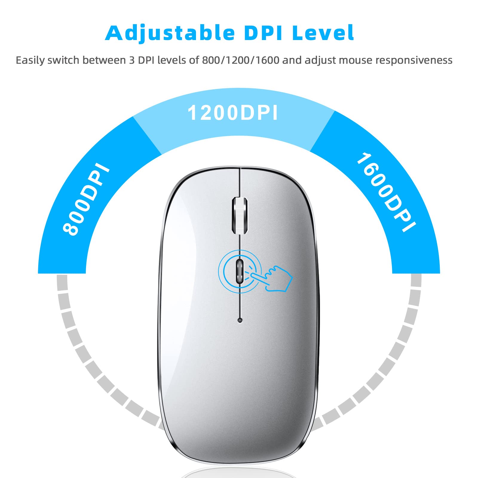 Rechargeable Wireless Bluetooth Mouse for MacBook Pro/Air, iPad, Laptop, PC & Tablet - Ergonomic Silent Click, Silver - Perfect for Office Work, Home Use & Travel