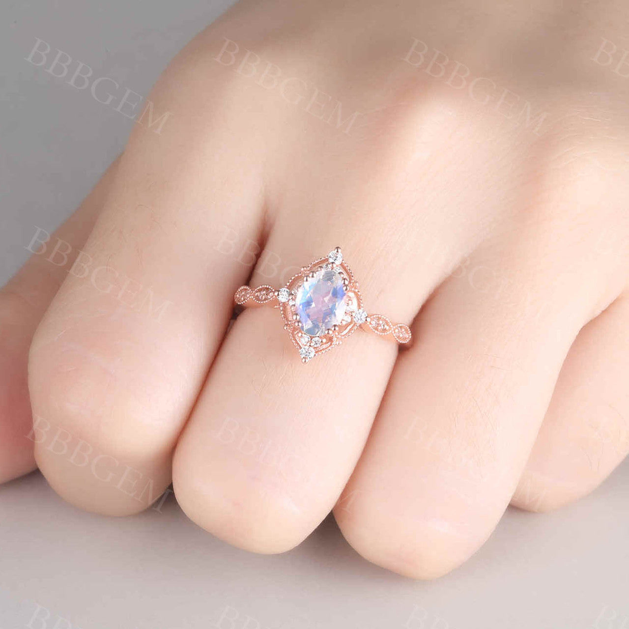Antique Oval Cut Moonstone & Diamond Engagement Ring with Milgrain Filigree - Vintage Promise Ring for Women, Wedding Proposal, Anniversary Gift, Romantic Occasions