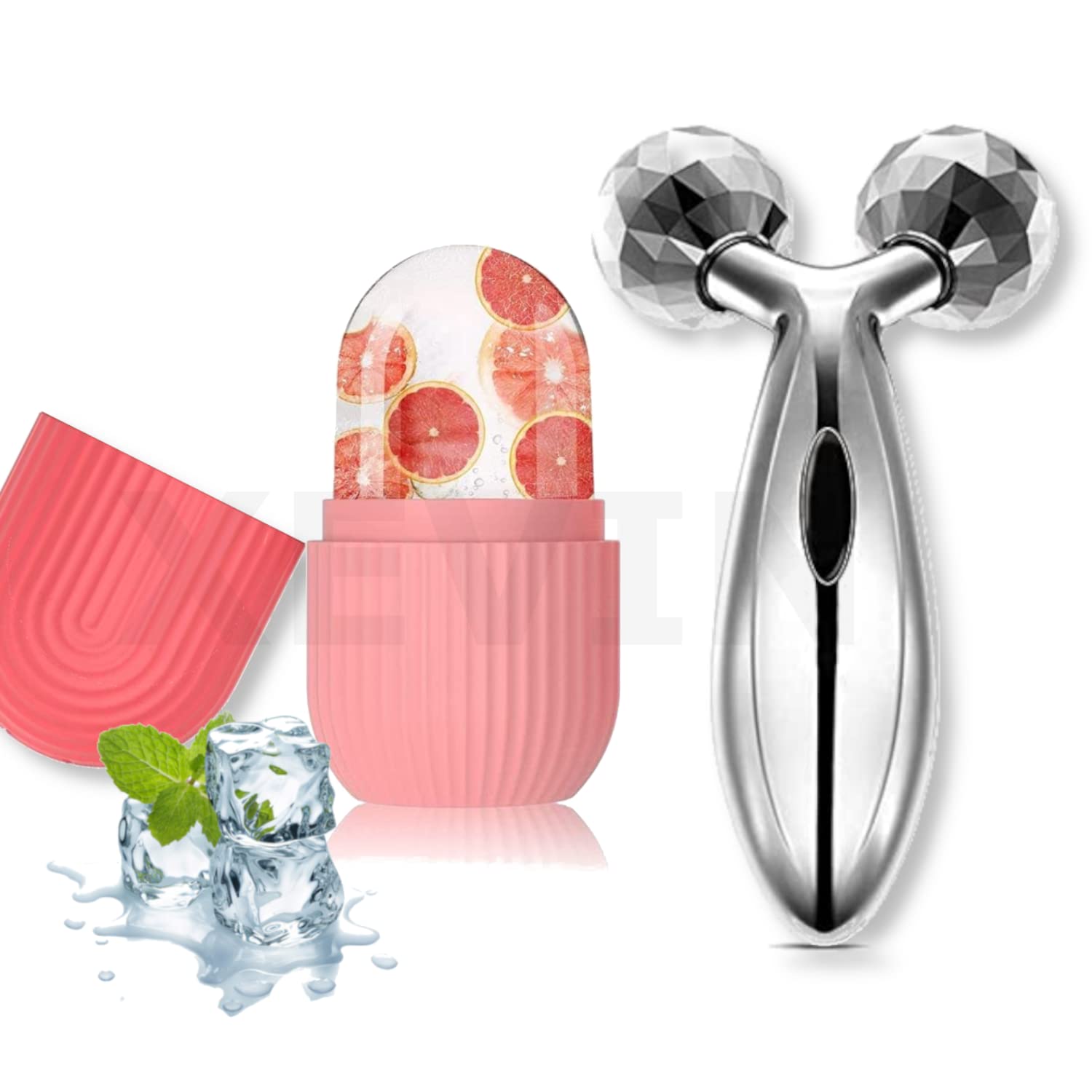 Xevin Ice Roller & 3D Massager Roller Set - Facial & Body Cooling Therapy for Puffiness, Wrinkles, Dark Circles - Anti-Aging Skincare Tool for Women & Men - Perfect for Post-Workout Recovery & Morning De-Puffing (Ice Roller + 3D Roller)