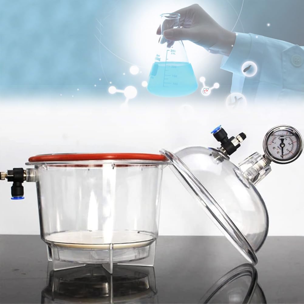 Lab Vacuum Desiccator - Polycarbonate Vacuum Dryer Jar with Pressure Gauge & 150mm Double Valve | Scientific Research Equipment for Vacuum Drying & Storage | Ideal for Laboratory Experiments, Chemical Sample Preservation & Moisture-Sensitive Material Handling