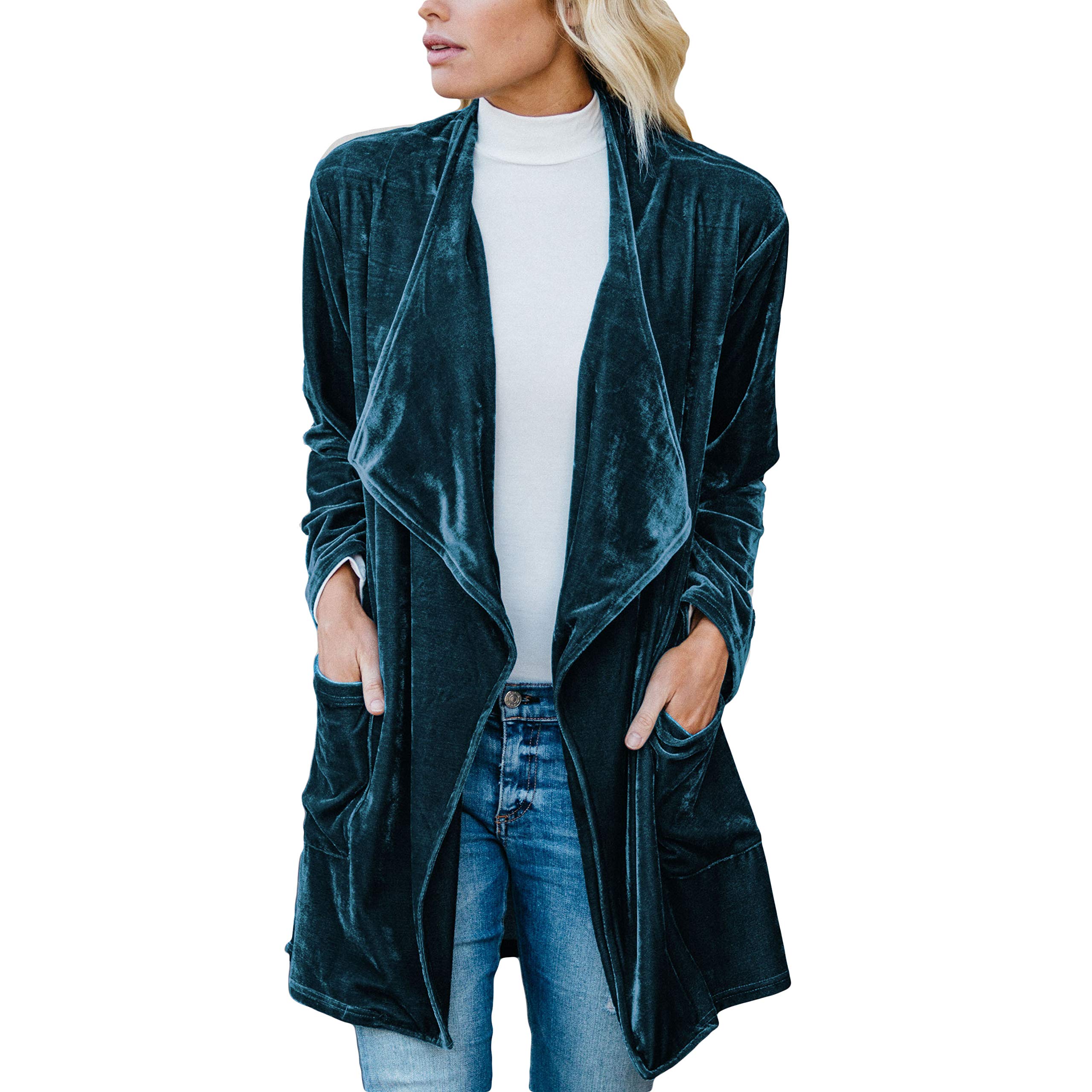 Amaryllis Apparel Women's Velvet Drape Jacket - 100% Polyester, Soft & Stylish Fall Outerwear for Casual Wear, Date Nights & Office Outfits