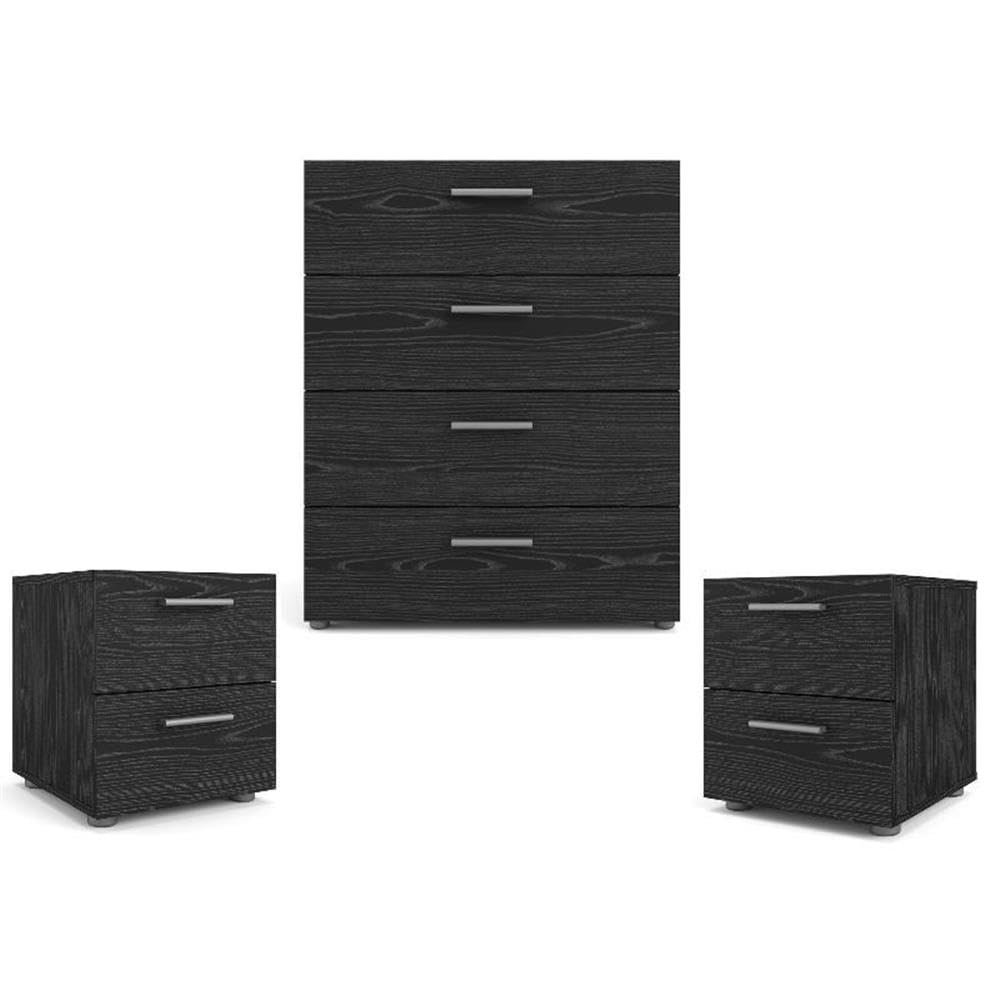 Home Square 3-Piece Bedroom Set with Chest & 2 Nightstands - Black Woodgrain Finish for Master Bedroom or Guest Room Decor