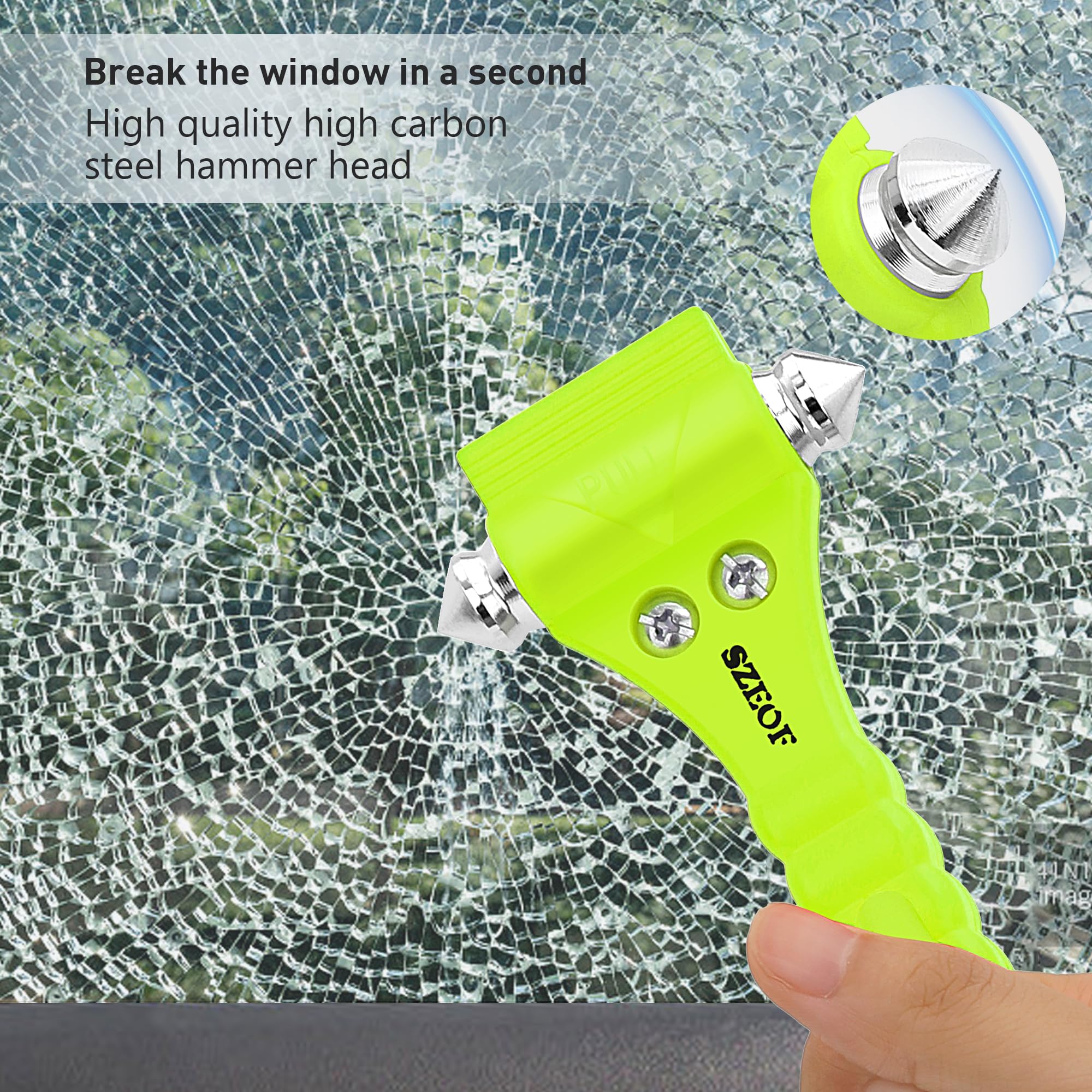 4-Pack Multi-Functional Car Emergency Safety Hammer - Glass Breaker & Seatbelt Cutter Tool for Vehicle Escape - Ideal for Car Accidents, Stuck Seatbelts & Emergency Breakouts (Green)