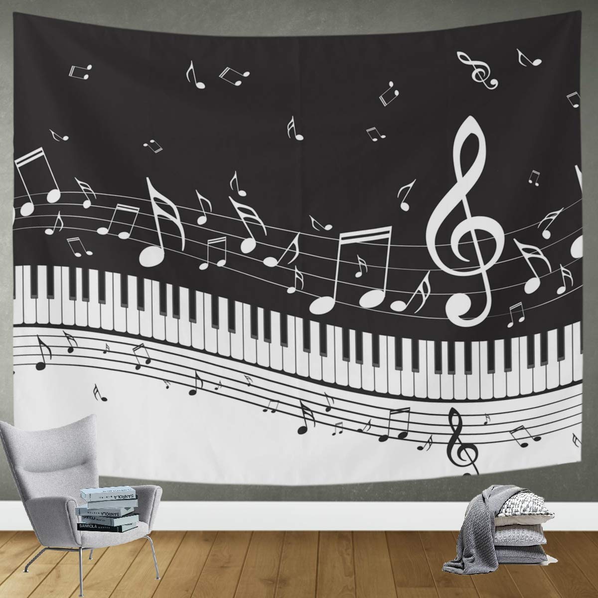 DOMIKING 80x60in Piano Keys Musical Notes Wall Tapestry - Bohemian Wall Art Decor for Bedroom, Living Room, Dorm | Perfect for Music Lovers & Home Aesthetic Upgrade