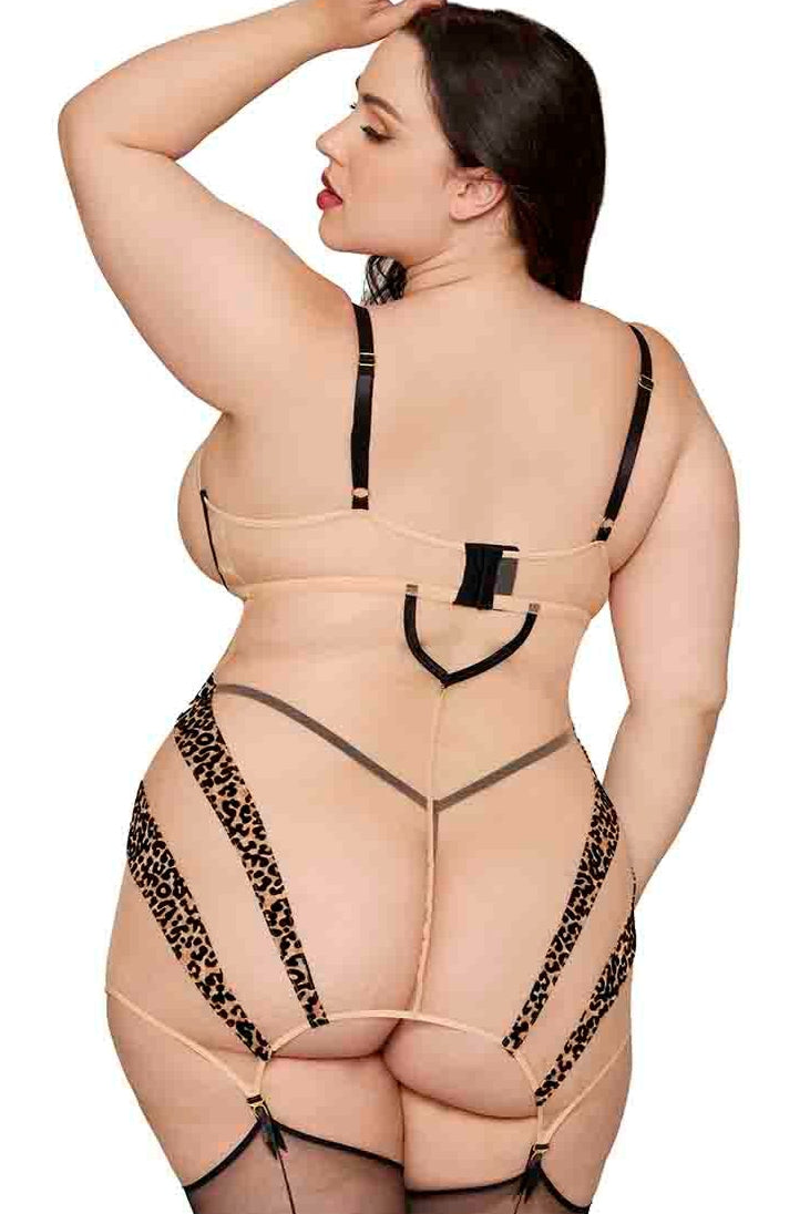 Sexy Nude Leopard Print Garter Chemise Lingerie Set - Perfect for Valentine's Day, Bridal Shower & Romantic Nights