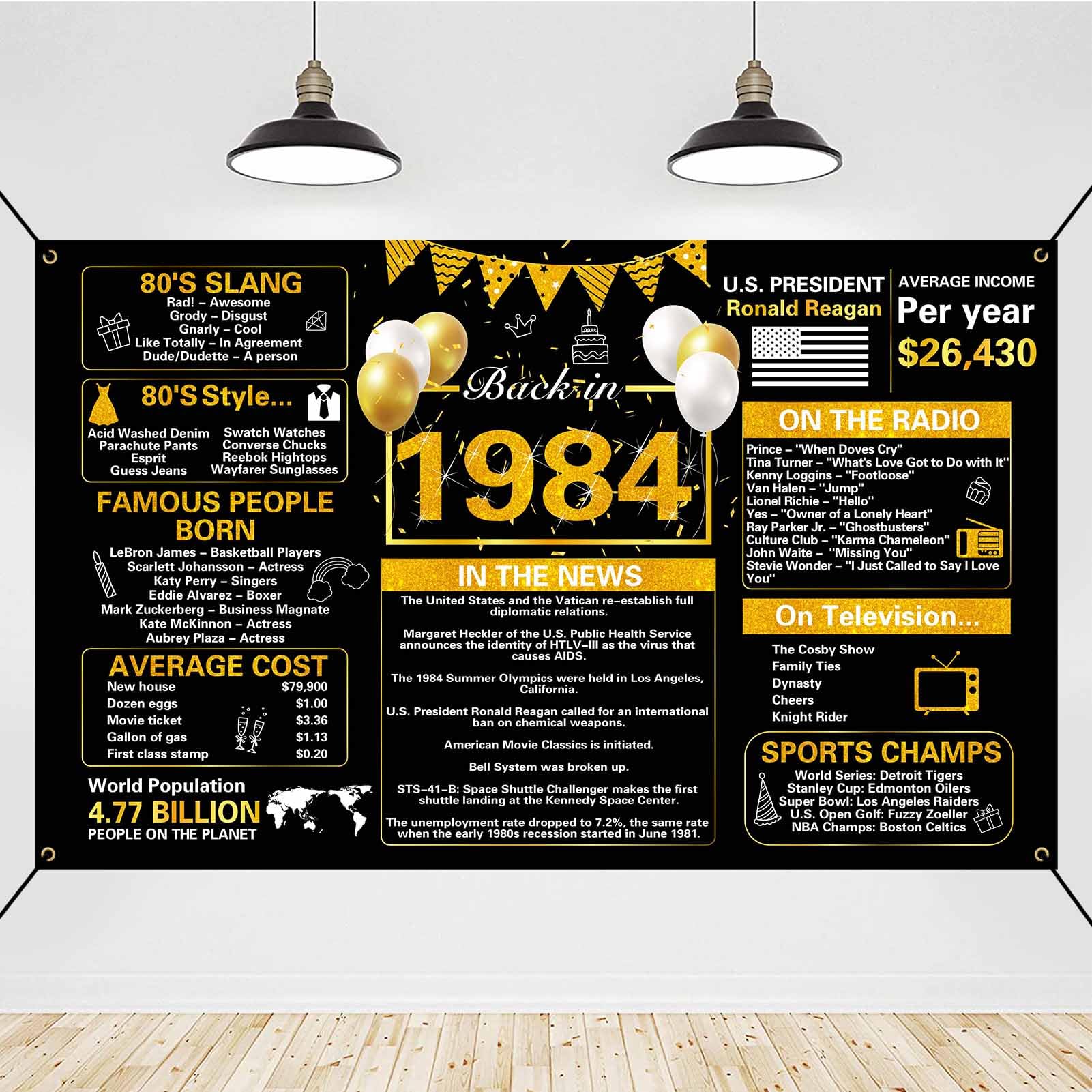 Black & Gold 40th Birthday Decorations for 1984 - 5.9x3.6 Ft Vintage Backdrop Banner - 40 Years Old Party Supplies for Men & Women - Perfect for 1984 Themed Birthday Celebrations & Milestone Anniversaries