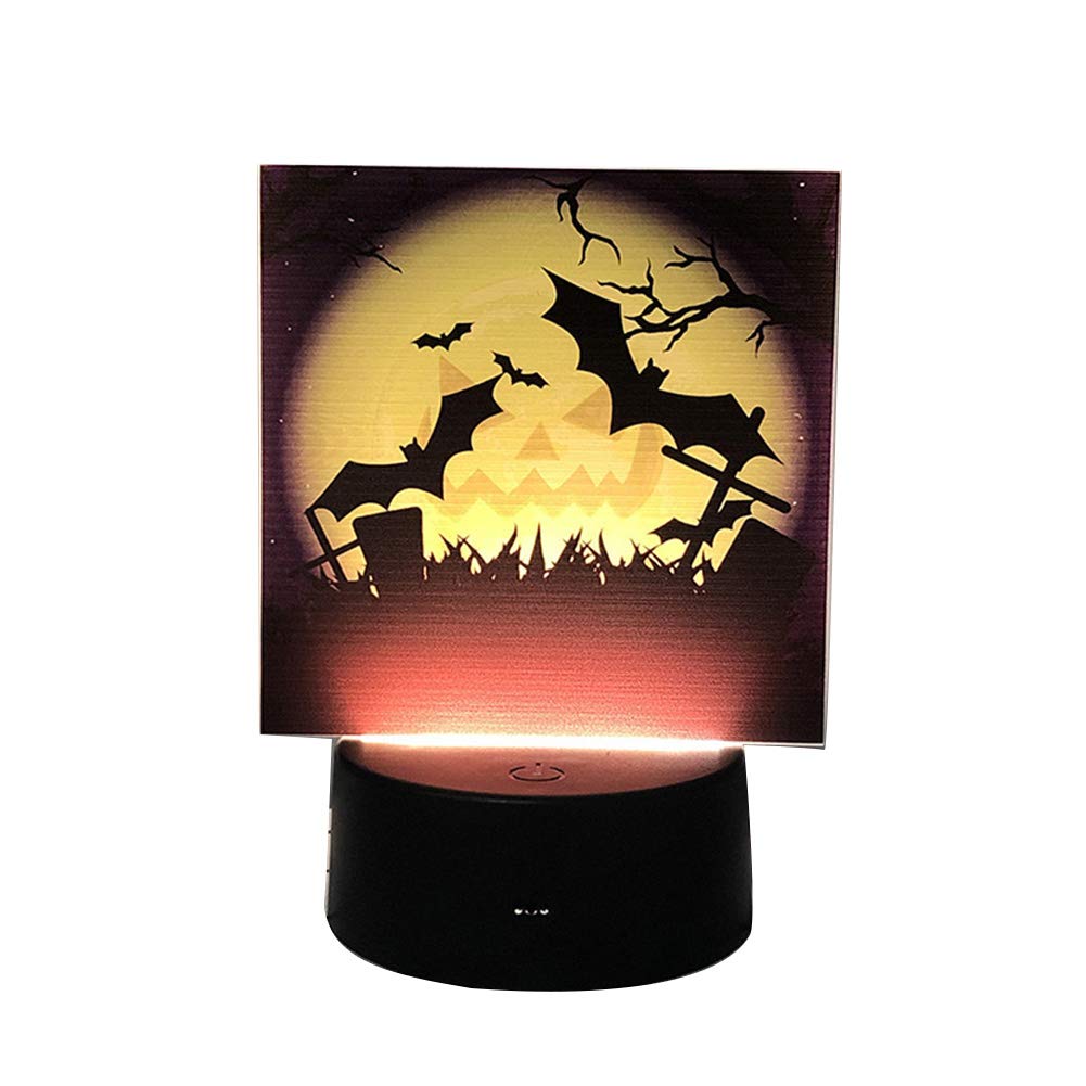 Halloween LED Night Light Lamp - Pumpkin Bat Witch Decor for Home, Desktop, Party - Black Square Bats - Perfect for Halloween Decorations, Bedroom Night Light & Holiday Gift