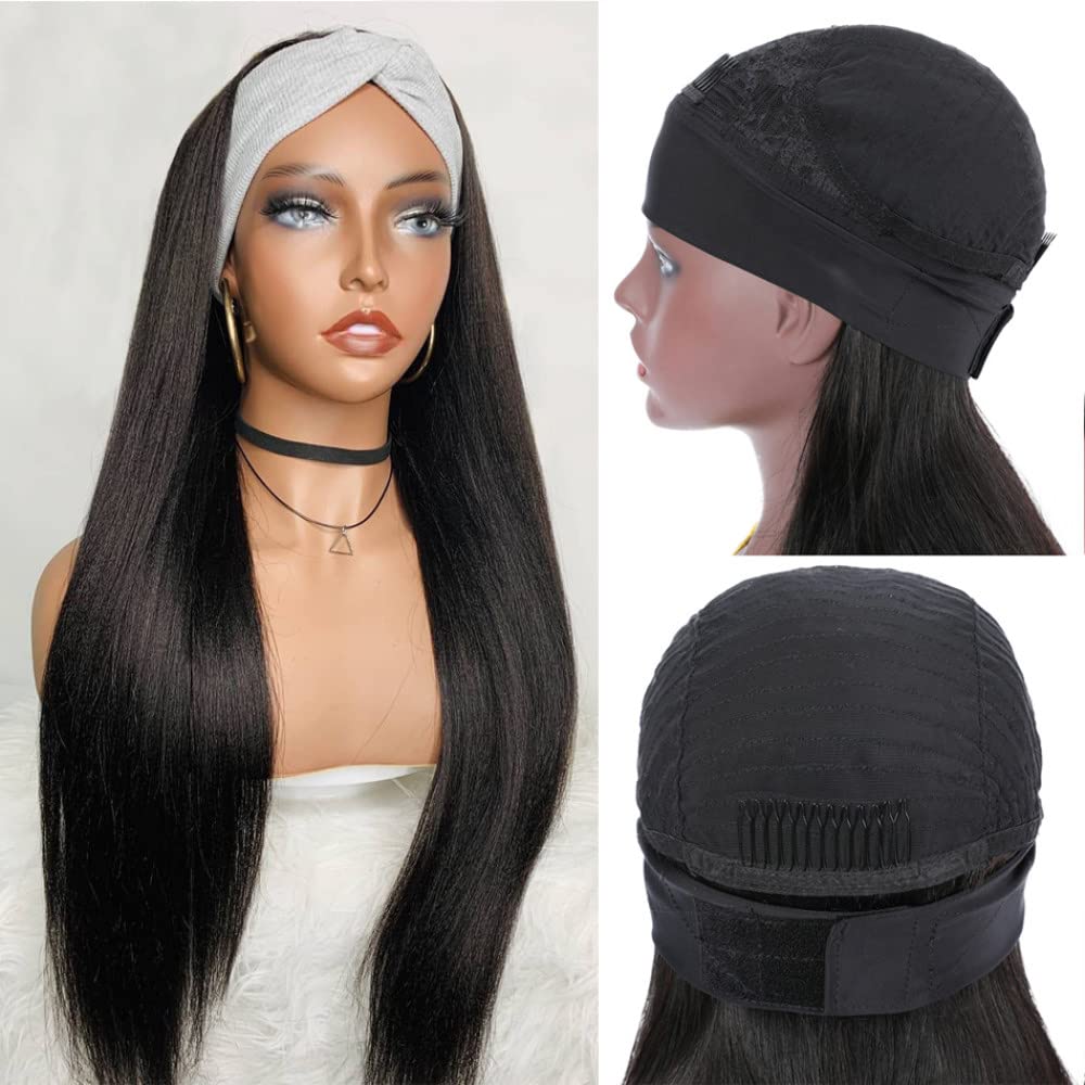 MMED Glueless Human Hair Headband Wig for Women - 26 Inches Straight Natural Color Wig, No Glue Beginner Friendly Scarf Wig | Perfect for Daily Wear, Cosplay & Hair Loss Solutions