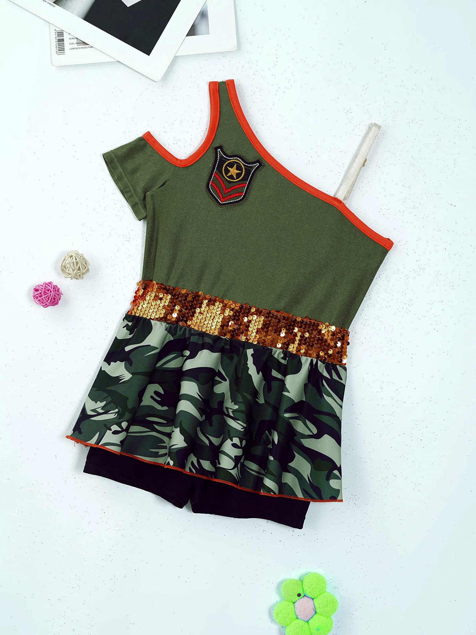 Sparkly Girls One Shoulder Sleeveless Leotard - Toddler Dance Costume with Sequins for Ballet, Gymnastics & Cosplay | Perfect for Performances, Recitals & Dress-Up Play