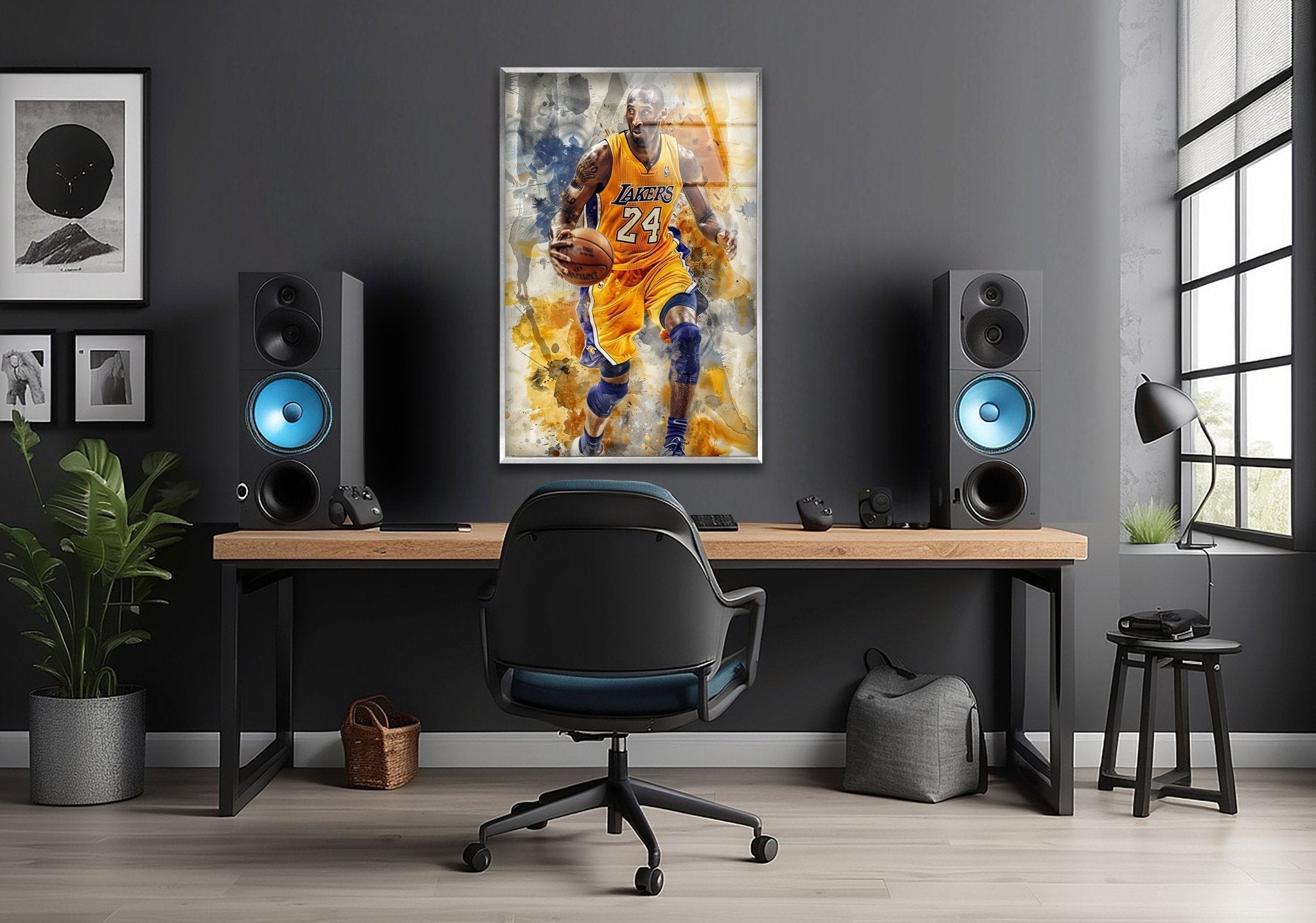 Kobe Bryant Basketball Wall Art - Stained Glass Tribute for Lakers Fans - Perfect for Home, Office, and Sports Memorabilia Collections