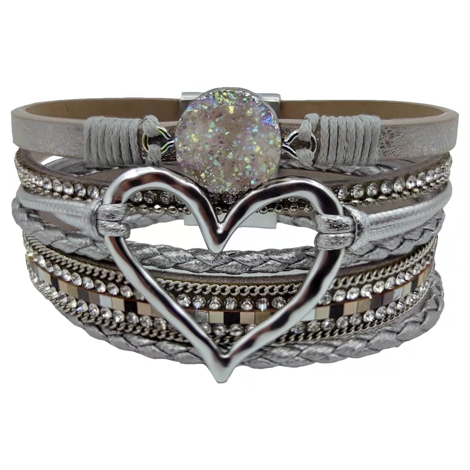 XLCTT Magnetic Clasp Boho Wrap Bracelets - Leather Cuff Bangle Beaded Bracelets for Women, Stackable Infinity Jewelry - Perfect for Casual Wear, Layering & Boho Fashion Accessories