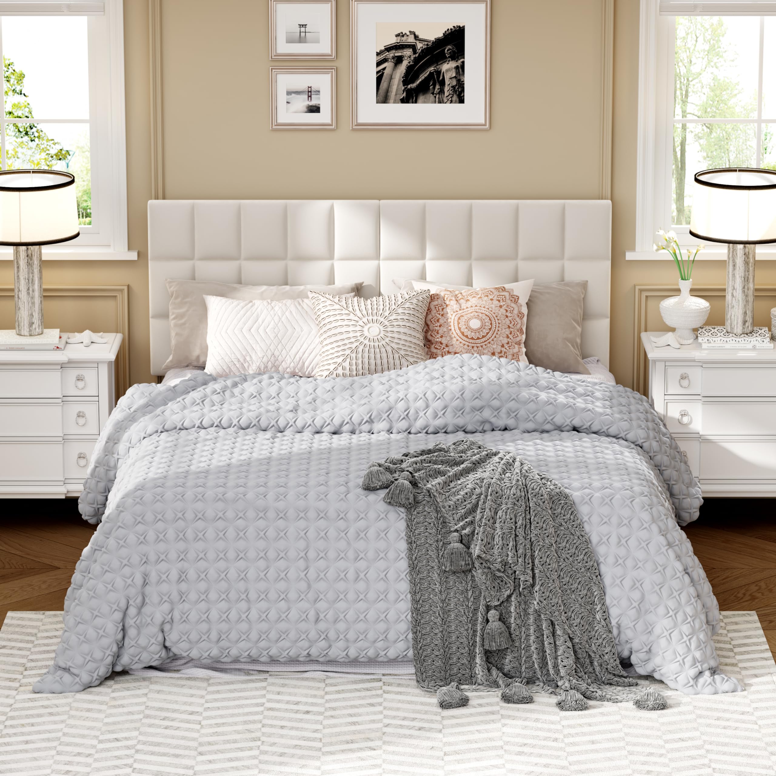 Andeworld Velvet Upholstered Tufted King Size Headboard with Metal Legs - Adjustable Height 42