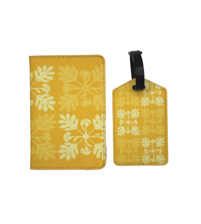 Puakenikeni Quilt Passport Cover & Luggage Tag Set - Travel Essentials for Vacation, Business Trips & Airplane Travel Accessories