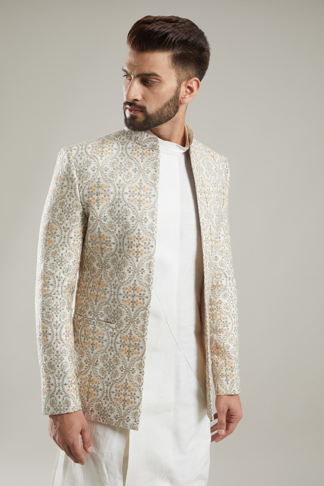 Elegant Nude Chanderi Jacket for Women - Lightweight & Breathable Summer Cover-Up - Perfect for Beach, Weddings, and Casual Outings