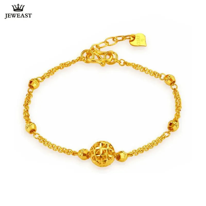 24K Pure Gold Bracelet for Women - 999 Solid Real Gold Bangle, Hollow Ball Design, Classic & Trendy Jewelry Gift for Her - Perfect for Weddings, Anniversaries & Special Occasions