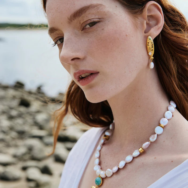 Exquisite Sardinia Pearl Earrings for Women - 18K Gold Plated Elegant Studs | Perfect for Weddings, Parties & Special Occasions