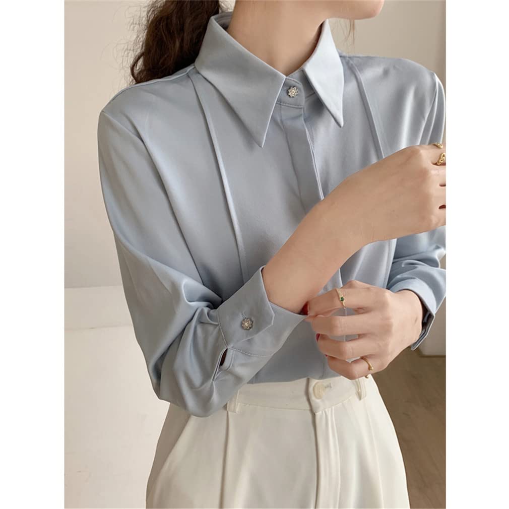 Elegant Women's Satin Blouse Long Sleeve Loose Fit Single-Breasted Shirt - Spring Office Wear & Casual Tops for Ladies | Perfect for Work, Date Night & Special Occasions