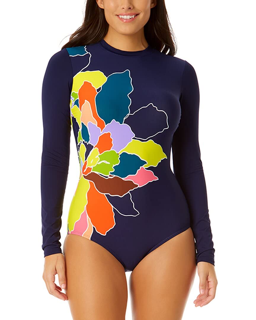 Anne Cole Women's Long Sleeve Open Back One-Piece Swimsuit - Sexy High Cut Bathing Suit for Beach, Pool & Vacation