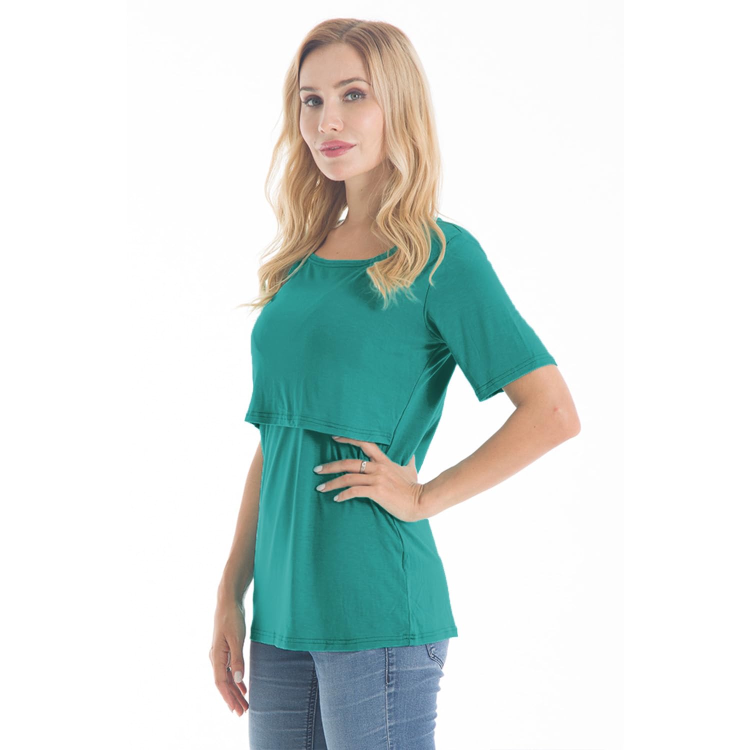 Bearsland Women's 3-Pack Maternity Nursing Tops - Soft Short Sleeve Breastfeeding Shirts for Comfortable Nursing & Pumping - Perfect for Daily Wear, Hospital Visits & Mother-Baby Bonding Time