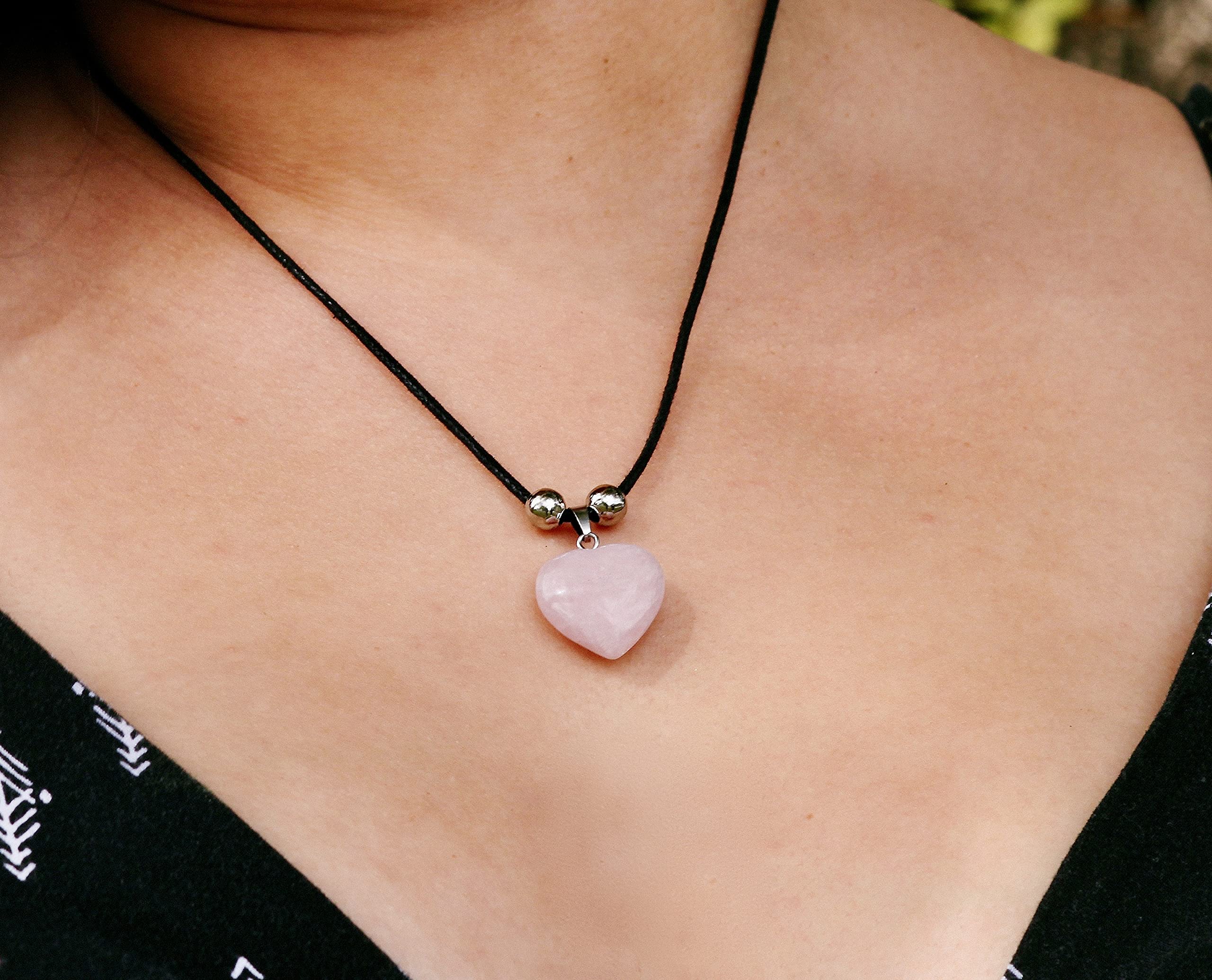 Heart Shaped Tumbled Healing Gemstone Crystal Pendant Adjustable Necklace - Women's Fashion Handmade Chakra Jewelry Boho Accessories for Meditation, Yoga & Spiritual Gifts
