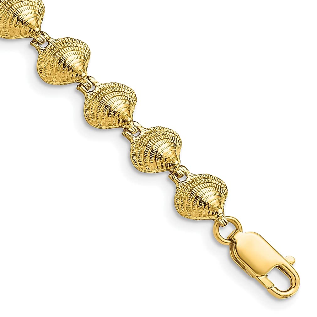 14K Yellow Gold Clam Sea Shell Mermaid Nautical Bracelet - 8 Inch Adjustable Fine Jewelry for Women, Gift for Her, Beach Vacation, Summer Party & Boho Fashion Accessory