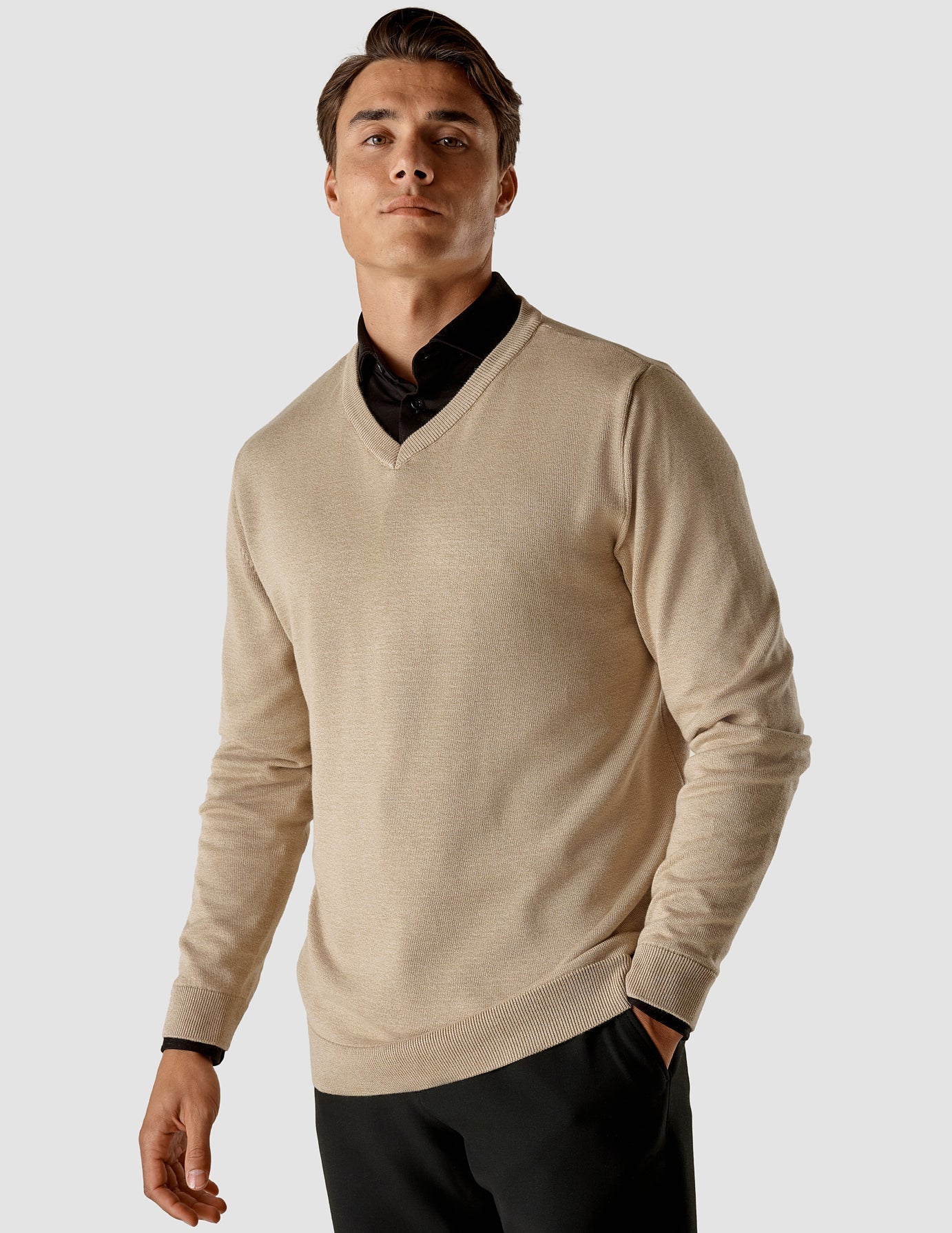 Fine Knit V-Neck Khaki Molinaire Sweater for Women - Soft & Comfortable Casual Wear for Office, Dates & Everyday Outfits