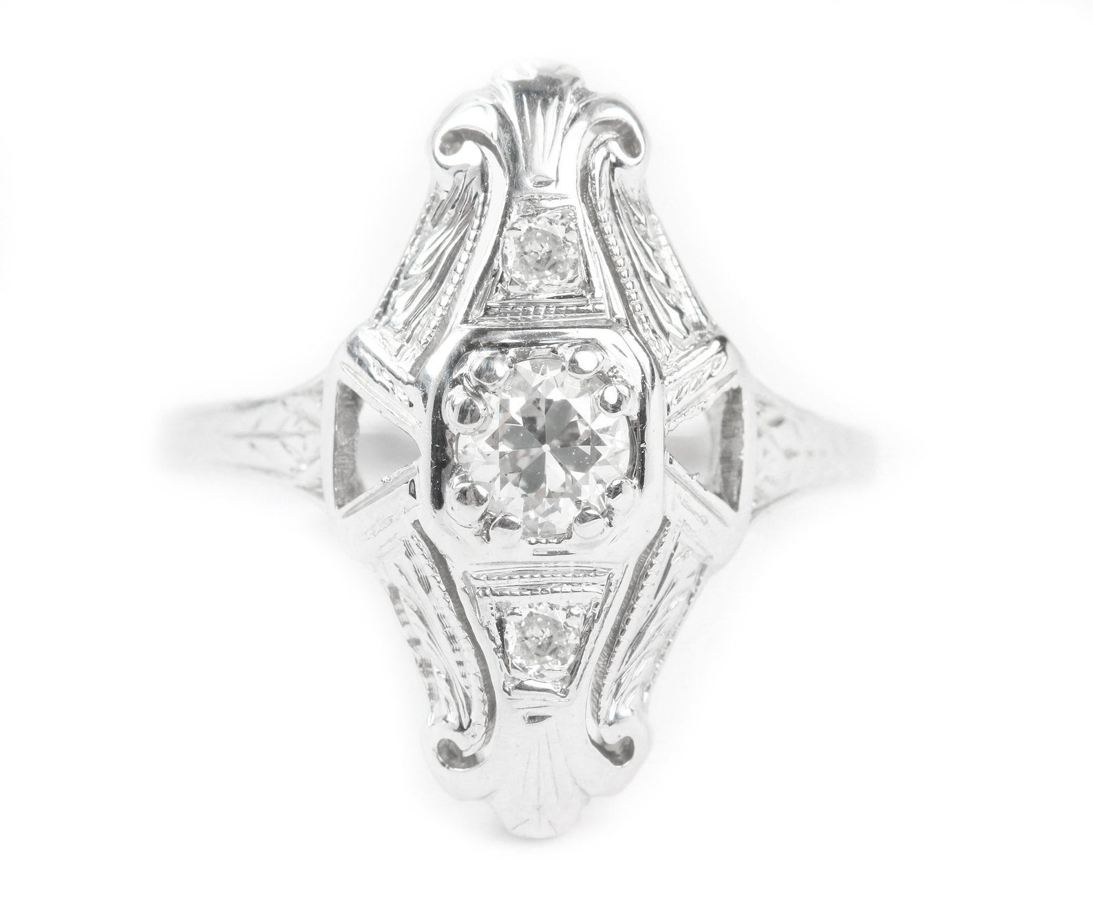 1/2 Carat Art Deco EMC Diamond Navette Ring in 14K Gold - Vintage Inspired Cocktail Ring for Weddings & Special Occasions