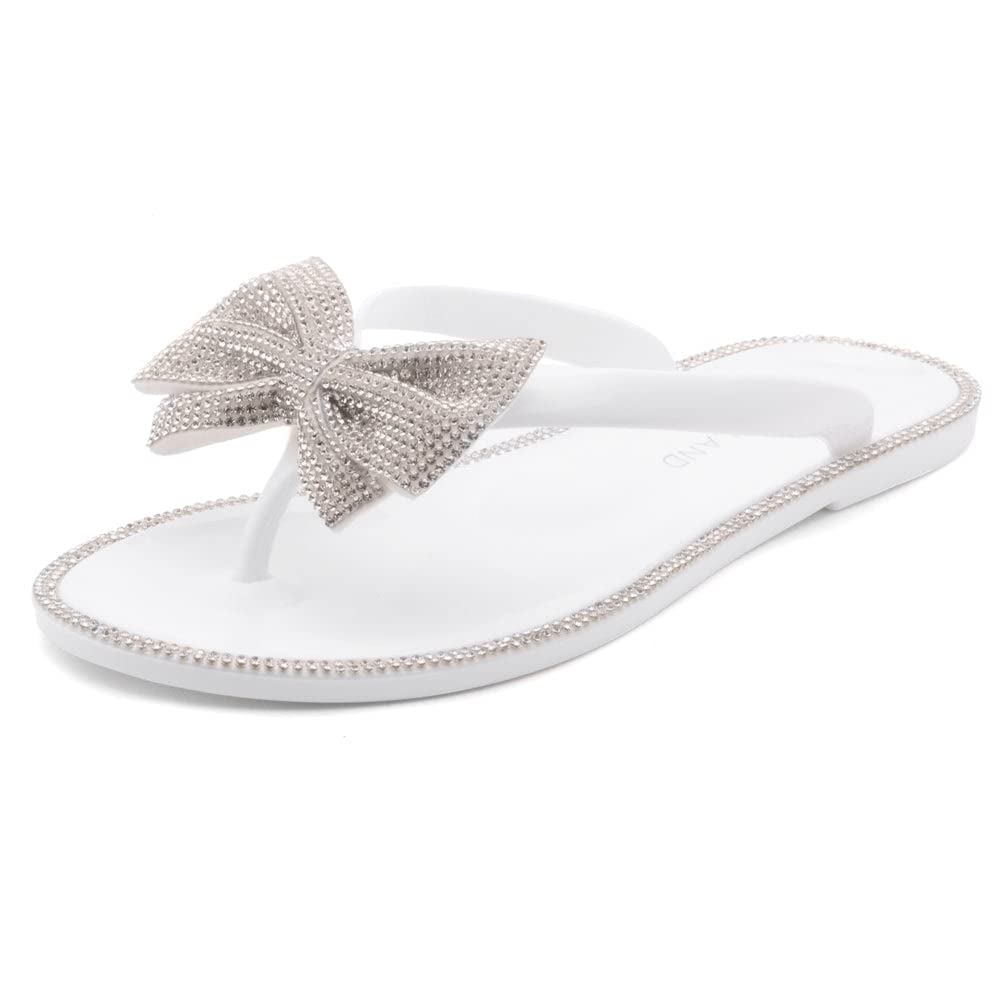 Women's Summer Jelly Flip Flops - Rhinestone Bowtie Strappy Thong Sandals for Beach, Pool & Daily Wear | Comfortable Slip-On Slides for Casual Outings