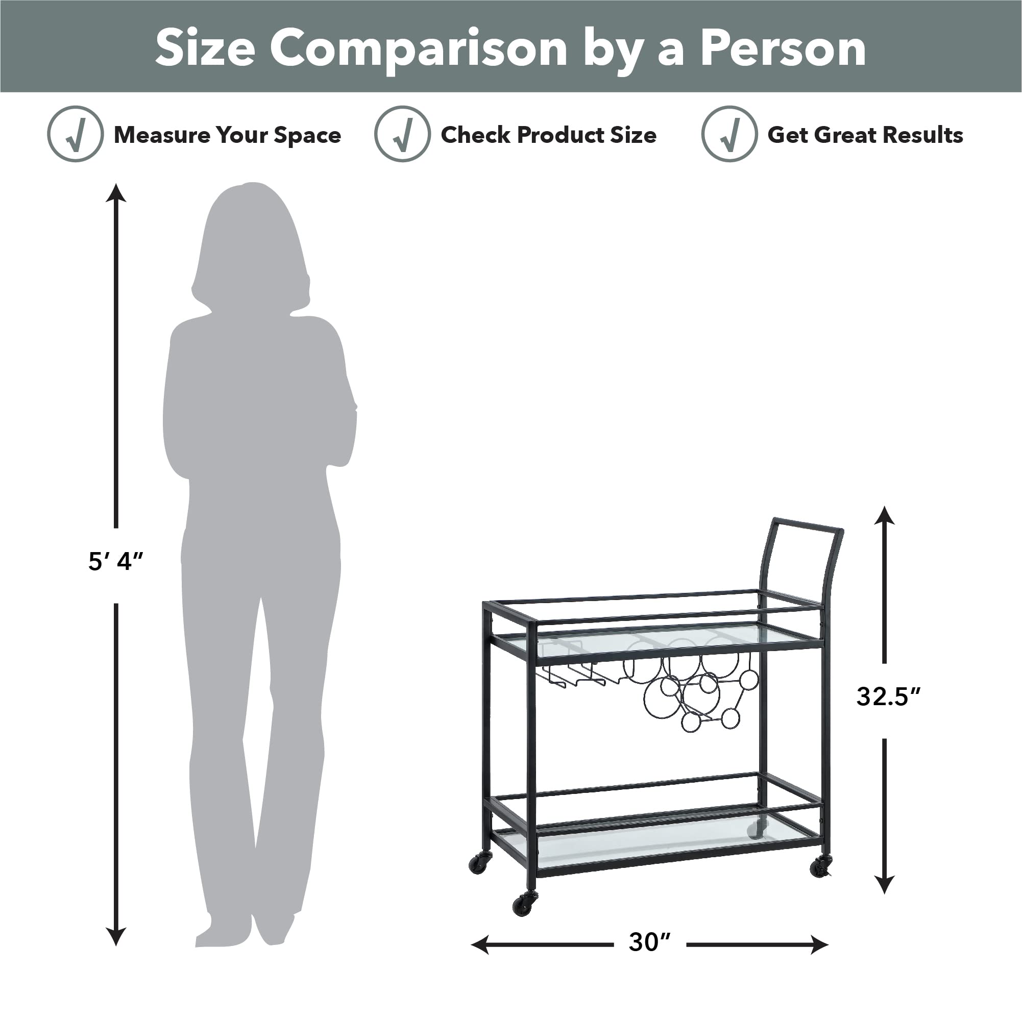 FirsTime & Co. Black Francesca 2-Tier Rolling Bar Cart - Modern Metal & Glass Kitchen Serving Cart with Storage for Wine Glasses - Perfect for Home Bar, Coffee Station, Living Room or Dining Room Entertaining